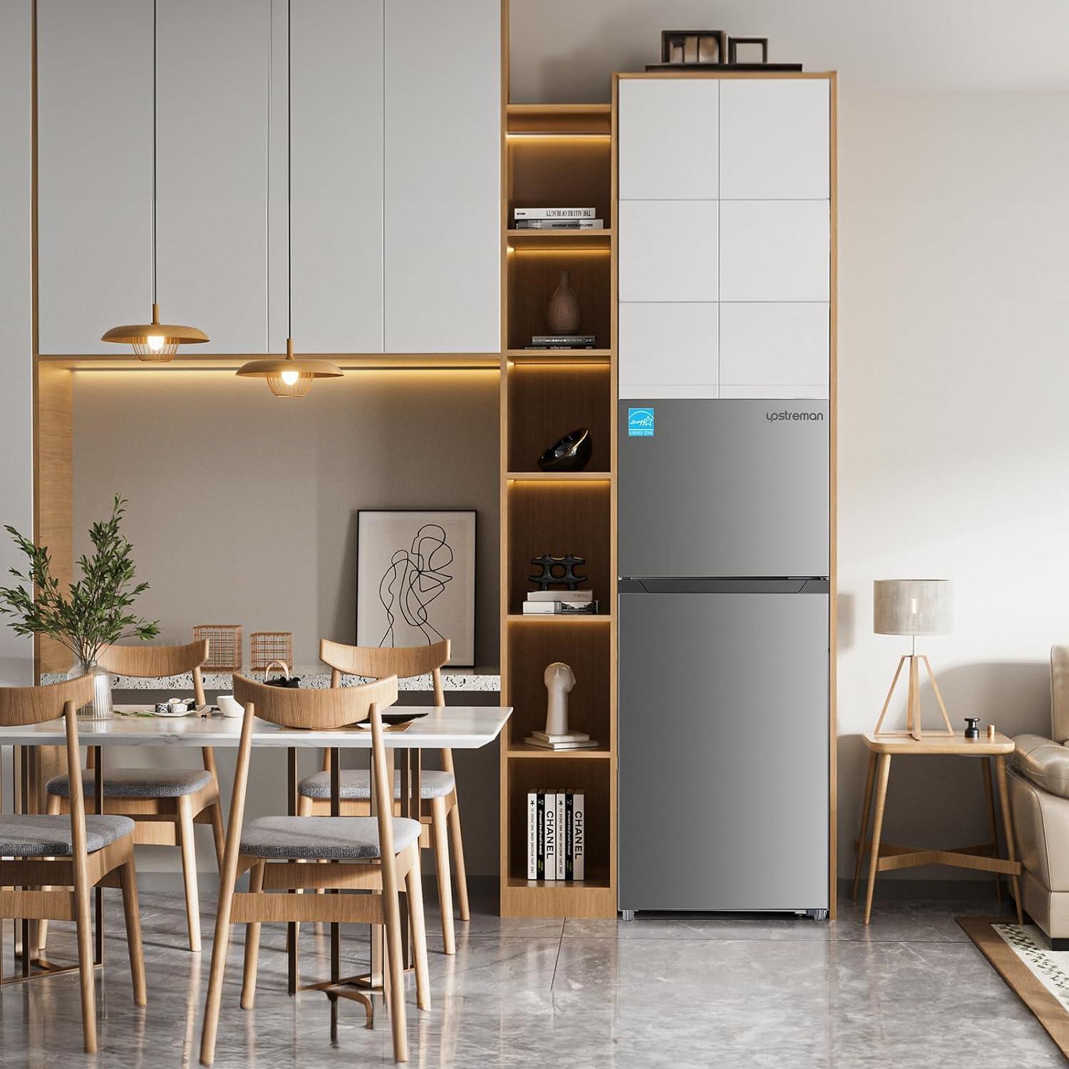 imageUpstreman 147 CuFt Double Door Refrigerator in Stainless Steel with Large Capacity Top Freezer Frost Free Adjustable Thermostat Control Fingerprintresistant ENERGY STARBD147116 CuFt