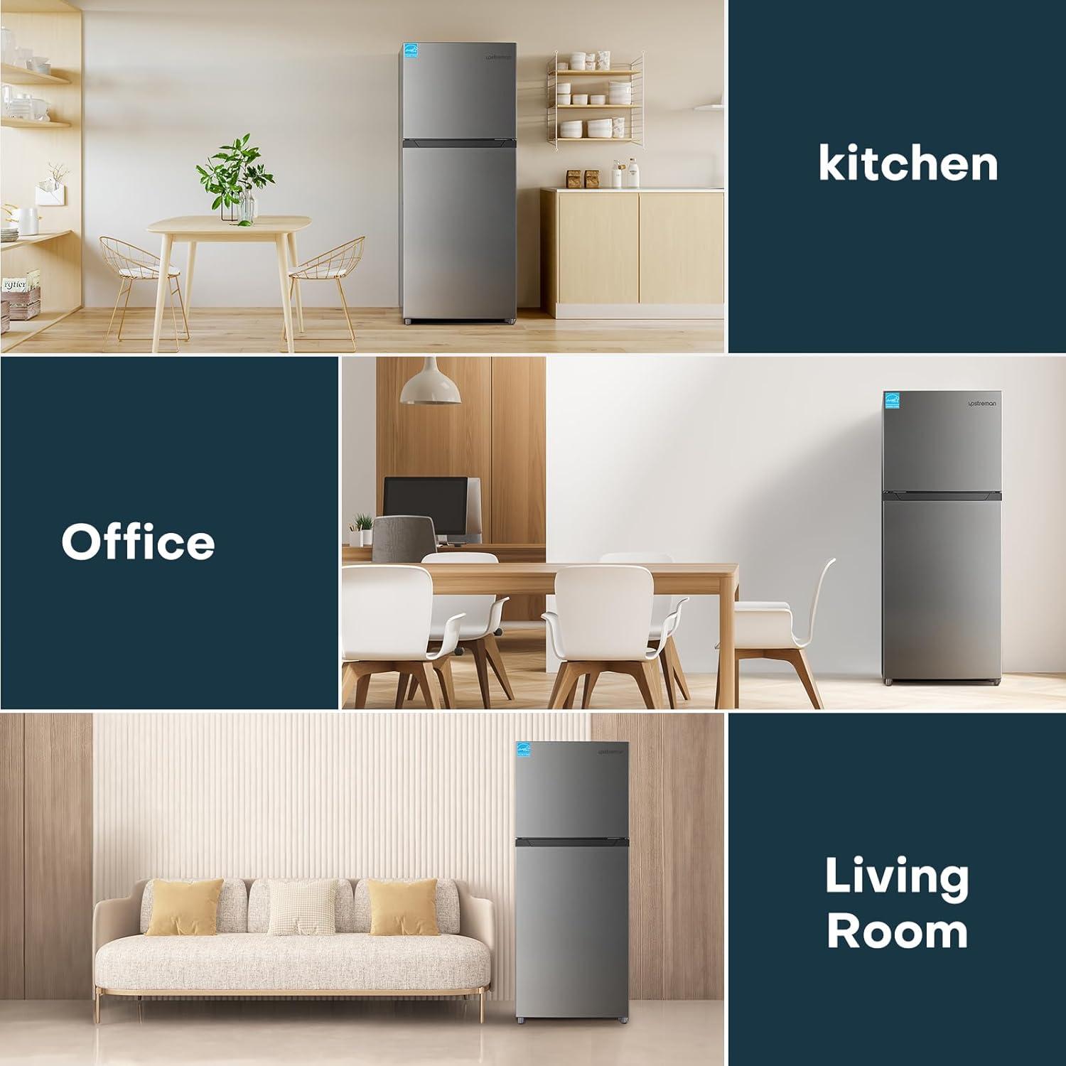 imageUpstreman 147 CuFt Double Door Refrigerator in Stainless Steel with Large Capacity Top Freezer Frost Free Adjustable Thermostat Control Fingerprintresistant ENERGY STARBD147116 CuFt