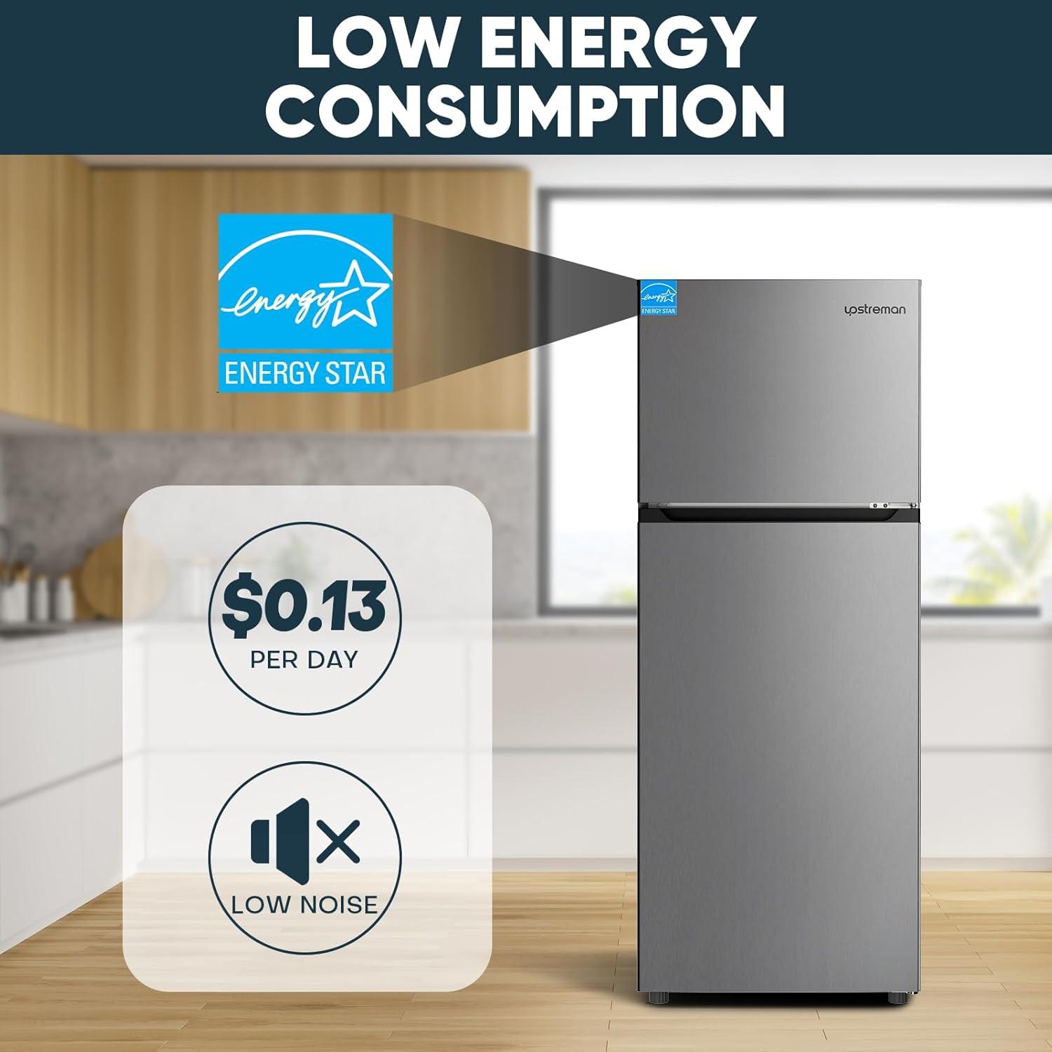 imageUpstreman 147 CuFt Double Door Refrigerator in Stainless Steel with Large Capacity Top Freezer Frost Free Adjustable Thermostat Control Fingerprintresistant ENERGY STARBD147147 CuFt