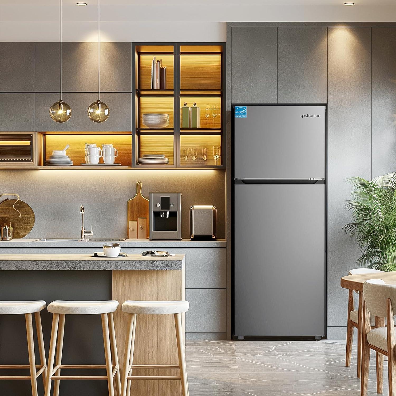 imageUpstreman 147 CuFt Double Door Refrigerator in Stainless Steel with Large Capacity Top Freezer Frost Free Adjustable Thermostat Control Fingerprintresistant ENERGY STARBD147147 CuFt