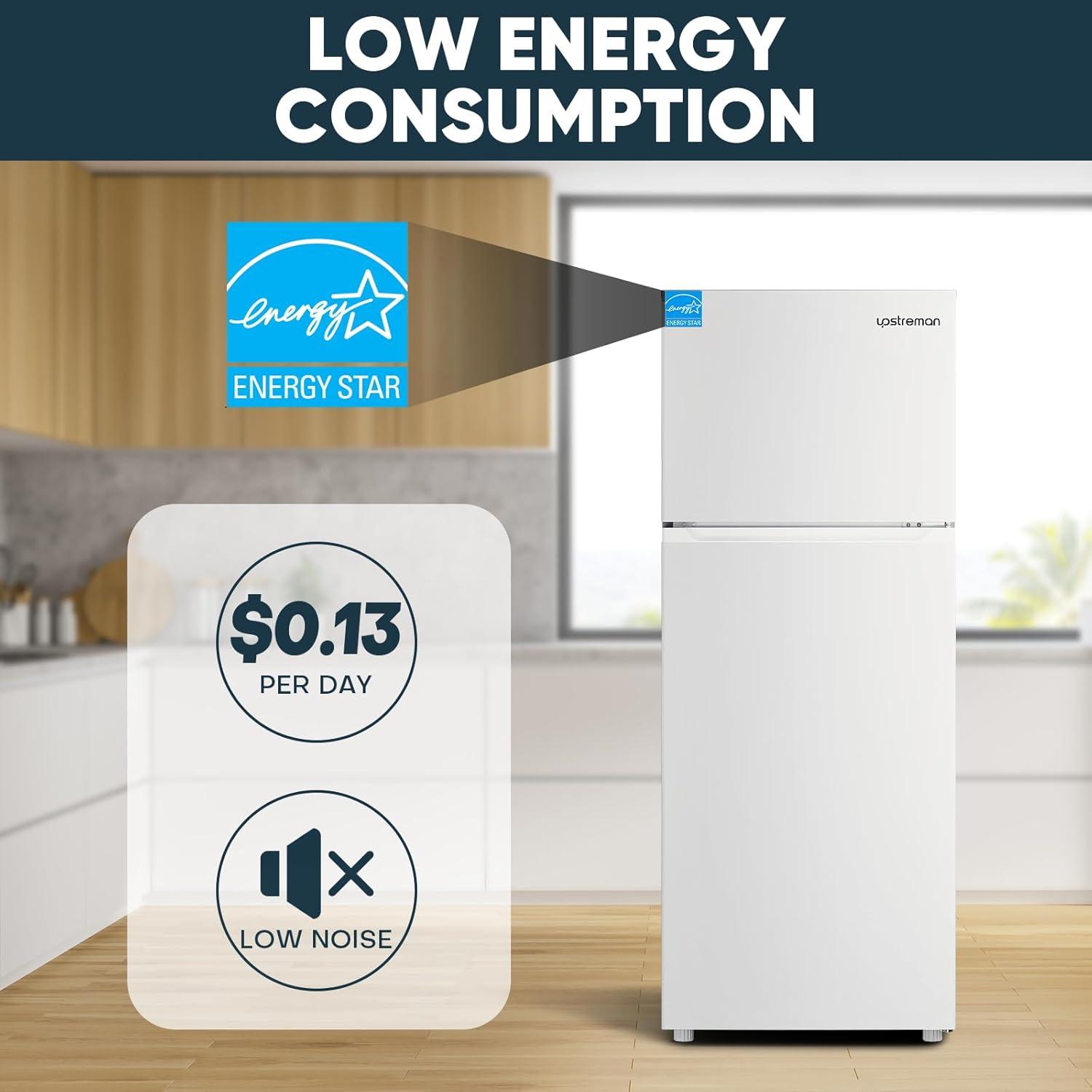 imageUpstreman 147 CuFt Double Door Refrigerator in White Steel with Large Capacity Top Freezer Frost Free Adjustable Thermostat Control FingerprintresistantReversible Door Swing ENERGY STAR