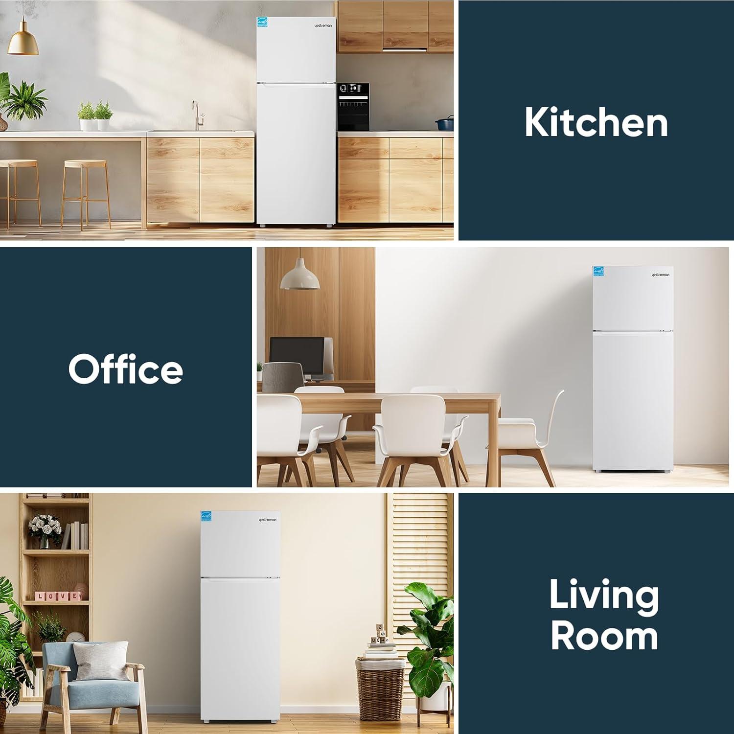 imageUpstreman 147 CuFt Double Door Refrigerator in White Steel with Large Capacity Top Freezer Frost Free Adjustable Thermostat Control FingerprintresistantReversible Door Swing ENERGY STAR