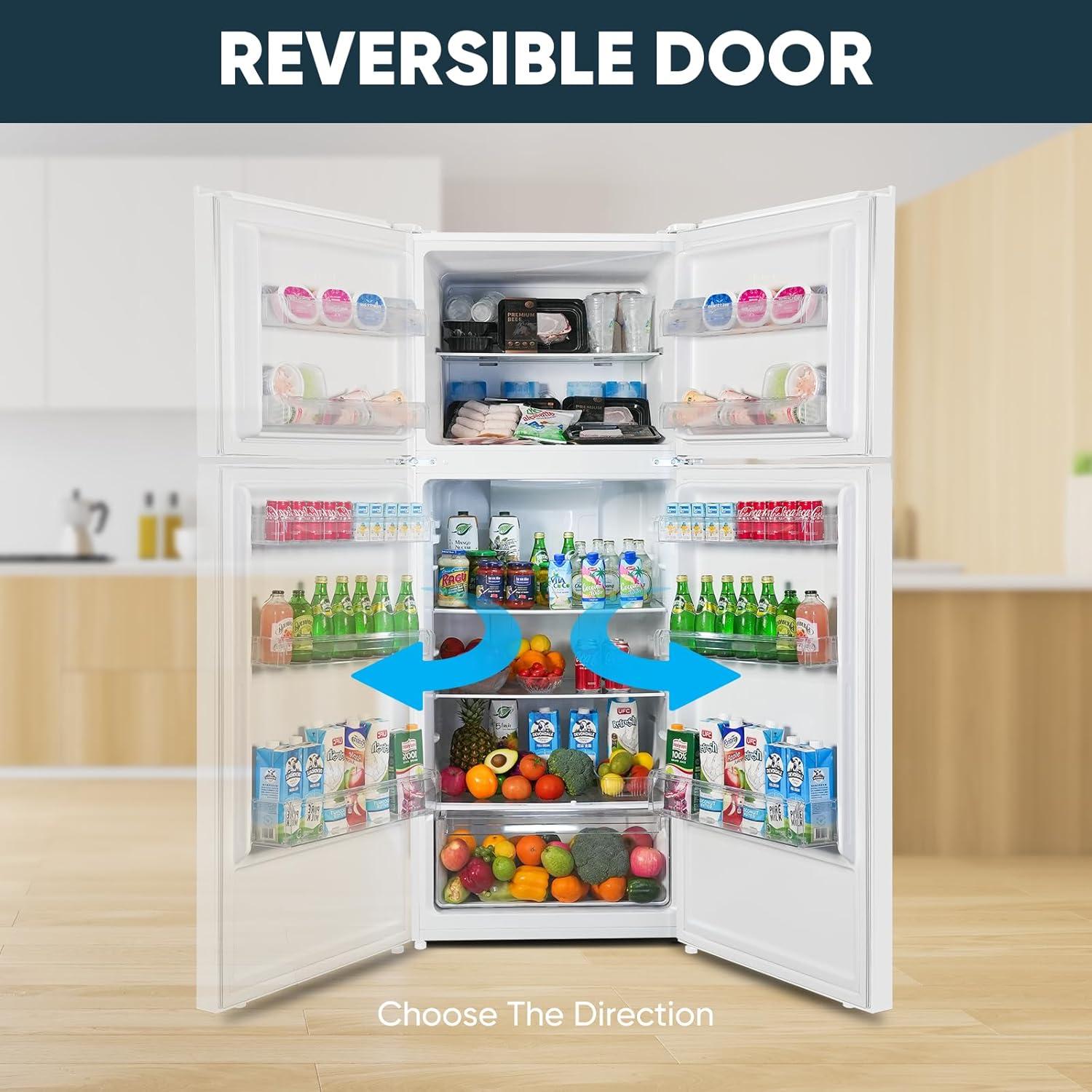 imageUpstreman 147 CuFt Double Door Refrigerator in White Steel with Large Capacity Top Freezer Frost Free Adjustable Thermostat Control FingerprintresistantReversible Door Swing ENERGY STAR