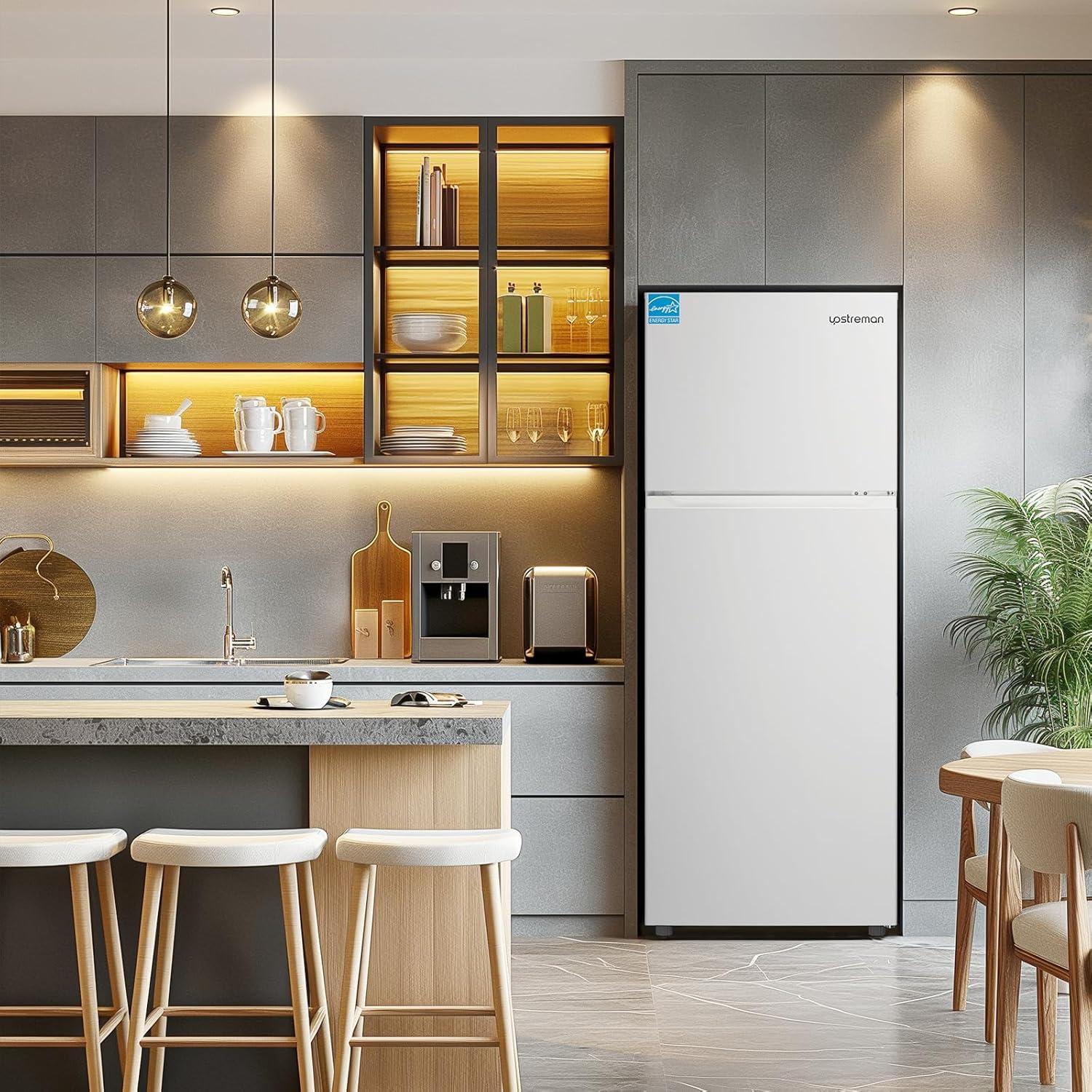 imageUpstreman 147 CuFt Double Door Refrigerator in White Steel with Large Capacity Top Freezer Frost Free Adjustable Thermostat Control FingerprintresistantReversible Door Swing ENERGY STAR