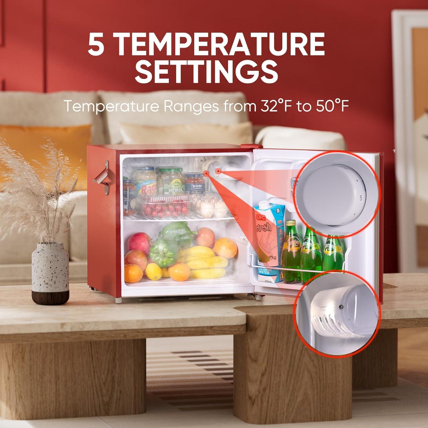 imageUpstreman 17 CuFt Retro Mini Fridge Low Noise Energy Saving Adjustable Thermostat Single Door Side Bottle Opener Metal Handle Compact Refrigerator for Office Bedroom DormFR17 PRO BlackRed