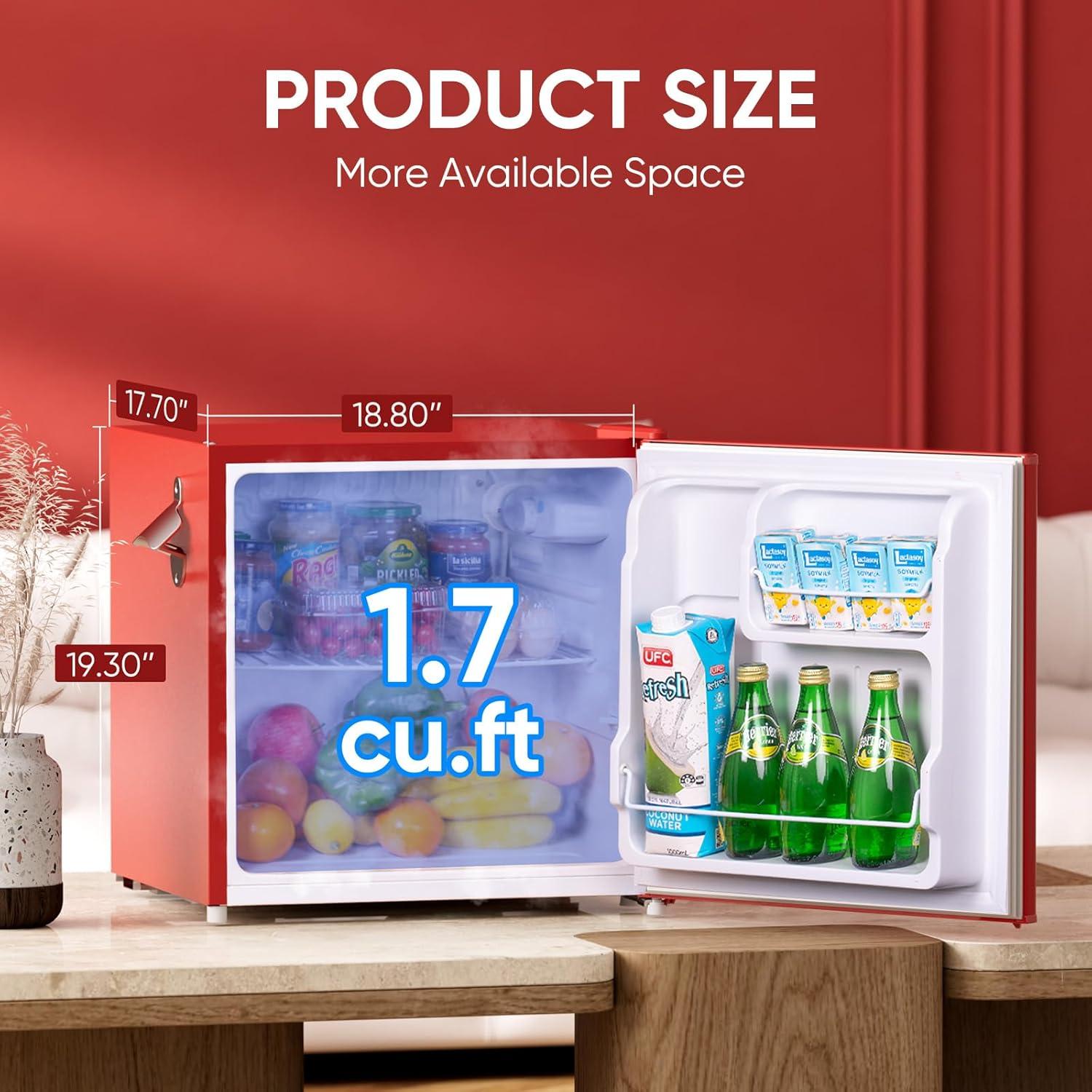 imageUpstreman 17 CuFt Retro Mini Fridge Low Noise Energy Saving Adjustable Thermostat Single Door Side Bottle Opener Metal Handle Compact Refrigerator for Office Bedroom DormFR17 PRO BlackRed