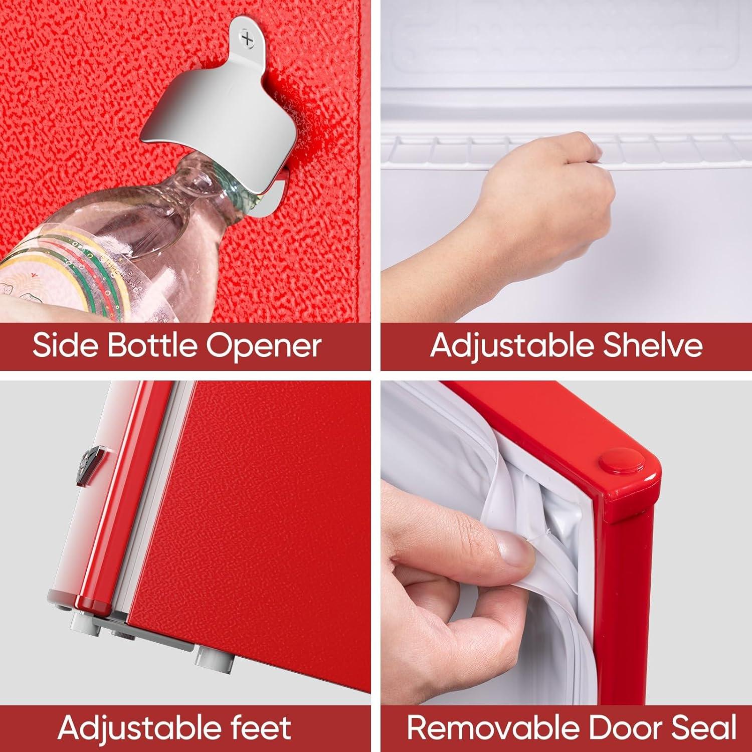 imageUpstreman 17 CuFt Retro Mini Fridge Low Noise Energy Saving Adjustable Thermostat Single Door Side Bottle Opener Metal Handle Compact Refrigerator for Office Bedroom DormFR17 PRO BlackRed