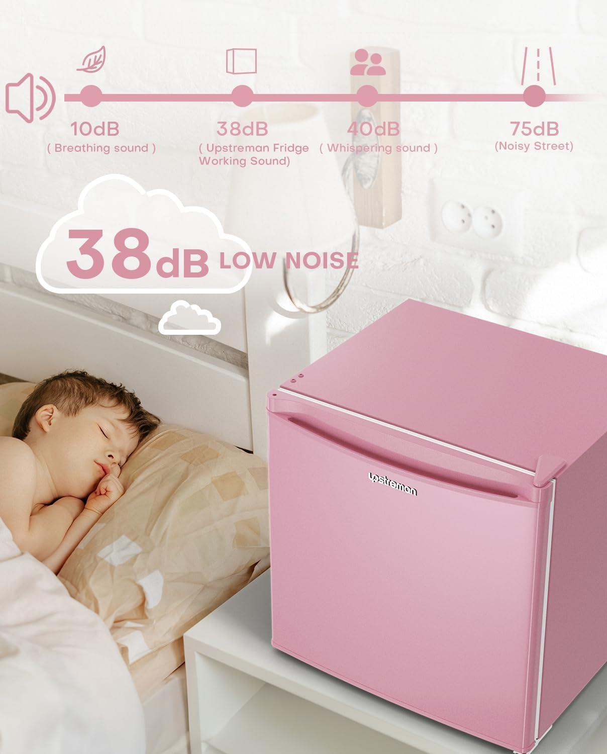 imageUpstreman 17 Cuft Mini Fridge with Freezer Dorm Essentials Adjustable Thermostat Energy Saving Low Noise Single Door Compact Refrigerator for Dorm Office Bedroom BlackFR17Pink