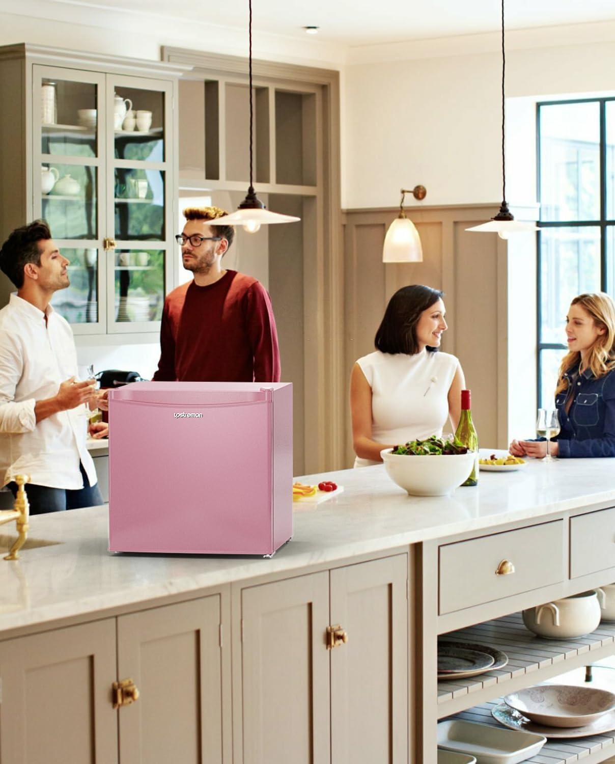 imageUpstreman 17 Cuft Mini Fridge with Freezer Dorm Essentials Adjustable Thermostat Energy Saving Low Noise Single Door Compact Refrigerator for Dorm Office Bedroom BlackFR17Pink