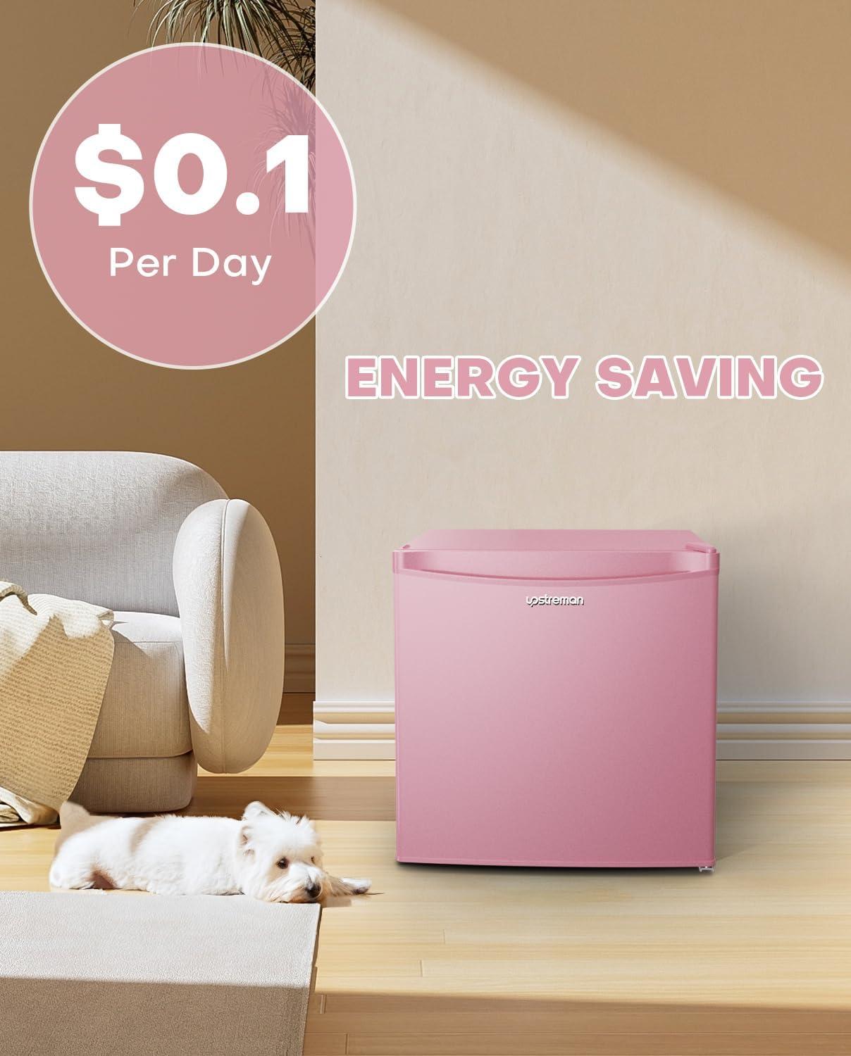 imageUpstreman 17 Cuft Mini Fridge with Freezer Dorm Essentials Adjustable Thermostat Energy Saving Low Noise Single Door Compact Refrigerator for Dorm Office Bedroom BlackFR17Pink