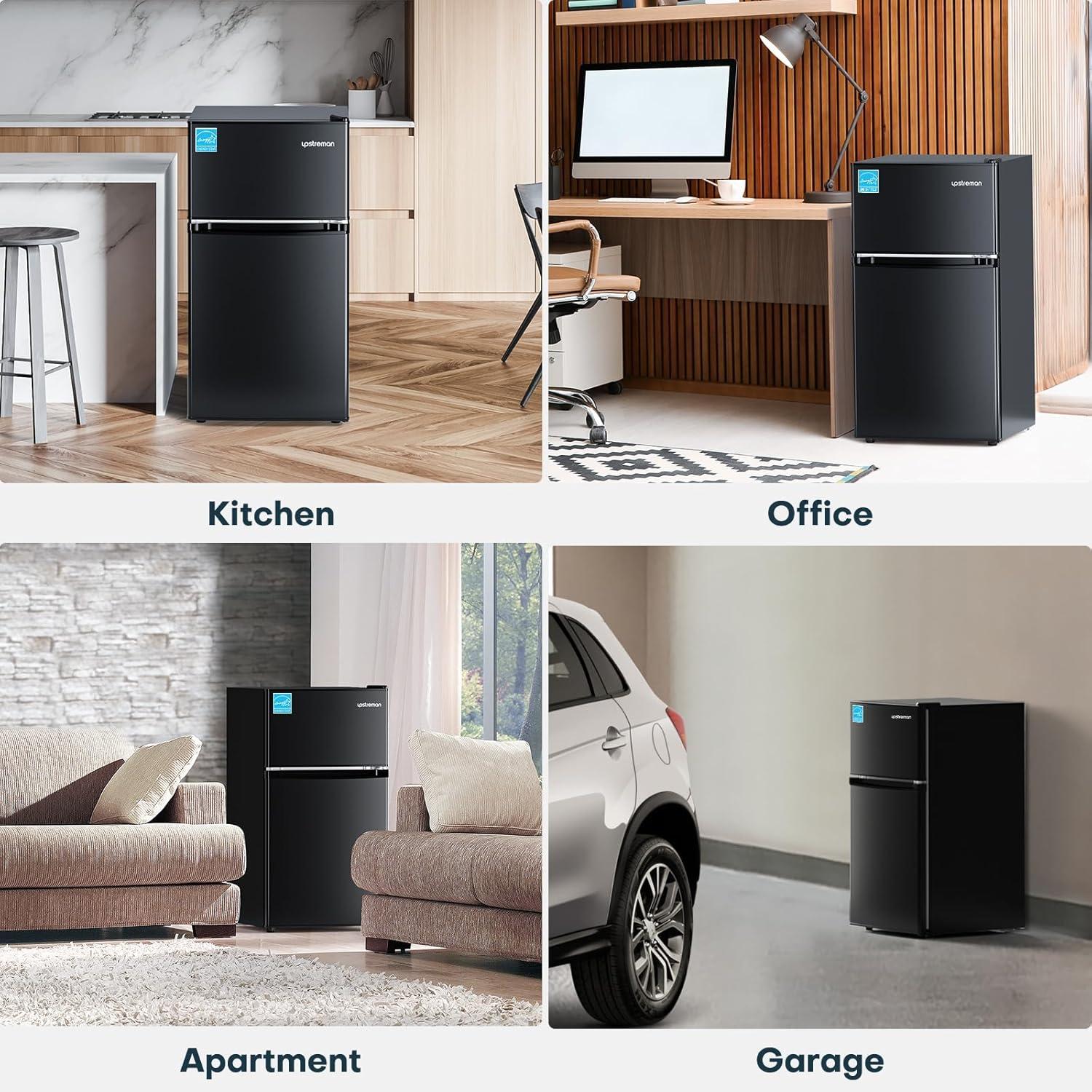 imageUpstreman 31 CuFt Mini Fridge with Freezer Double Door Small Fridge Dorm Essentials Adjustable Thermostat Energy Saving Mini Refrigerator for Office Dorm Bedroom BlackBlack