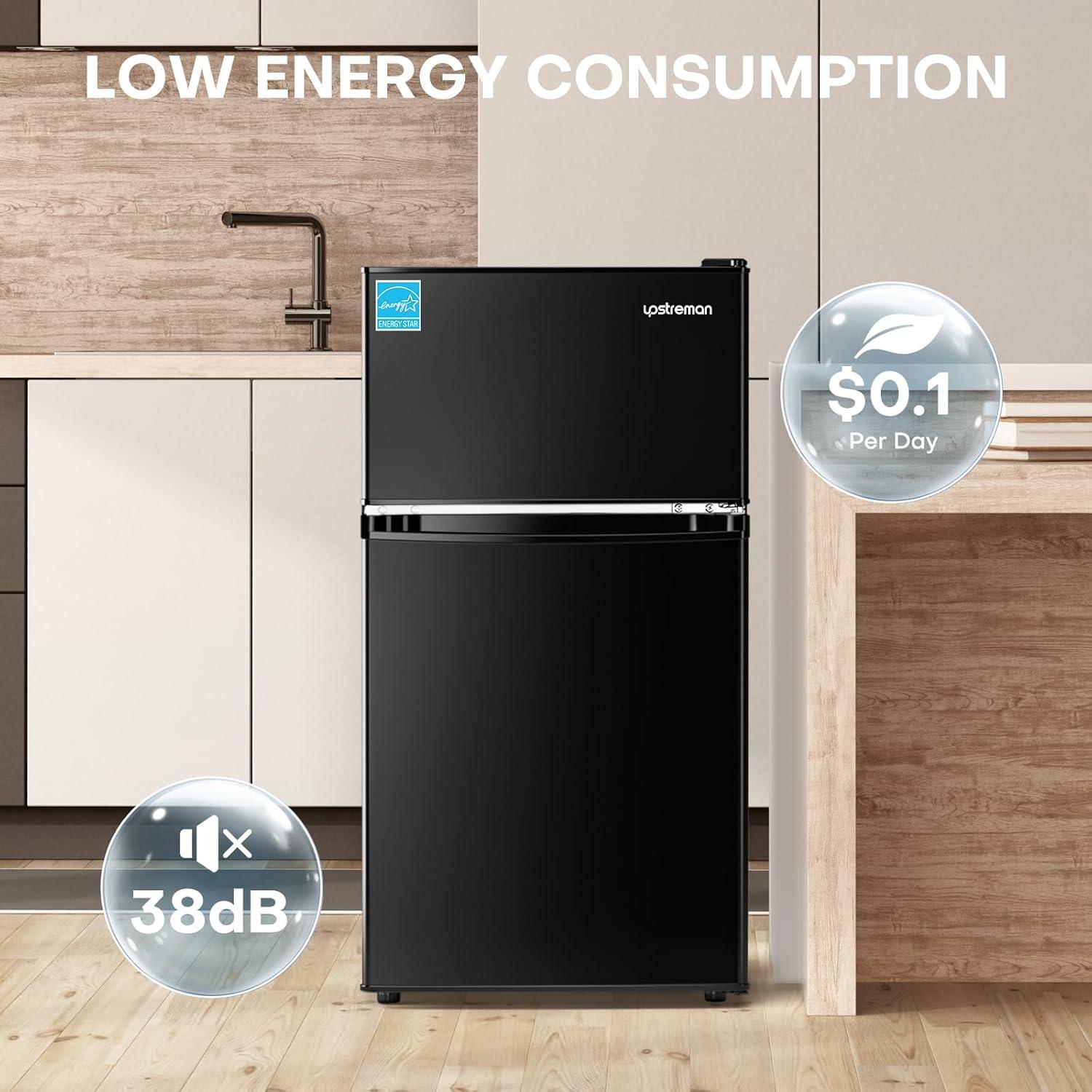 imageUpstreman 31 CuFt Mini Fridge with Freezer Double Door Small Fridge Dorm Essentials Adjustable Thermostat Energy Saving Mini Refrigerator for Office Dorm Bedroom BlackBlack