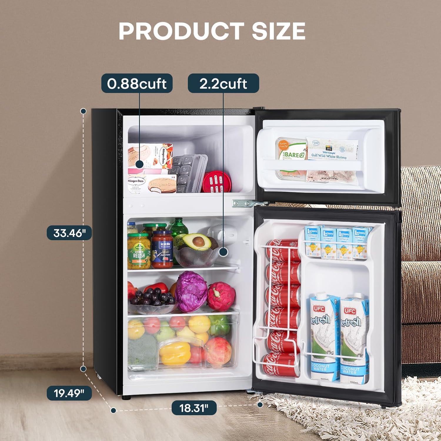 imageUpstreman 31 CuFt Mini Fridge with Freezer Double Door Small Fridge Dorm Essentials Adjustable Thermostat Energy Saving Mini Refrigerator for Office Dorm Bedroom BlackBlack