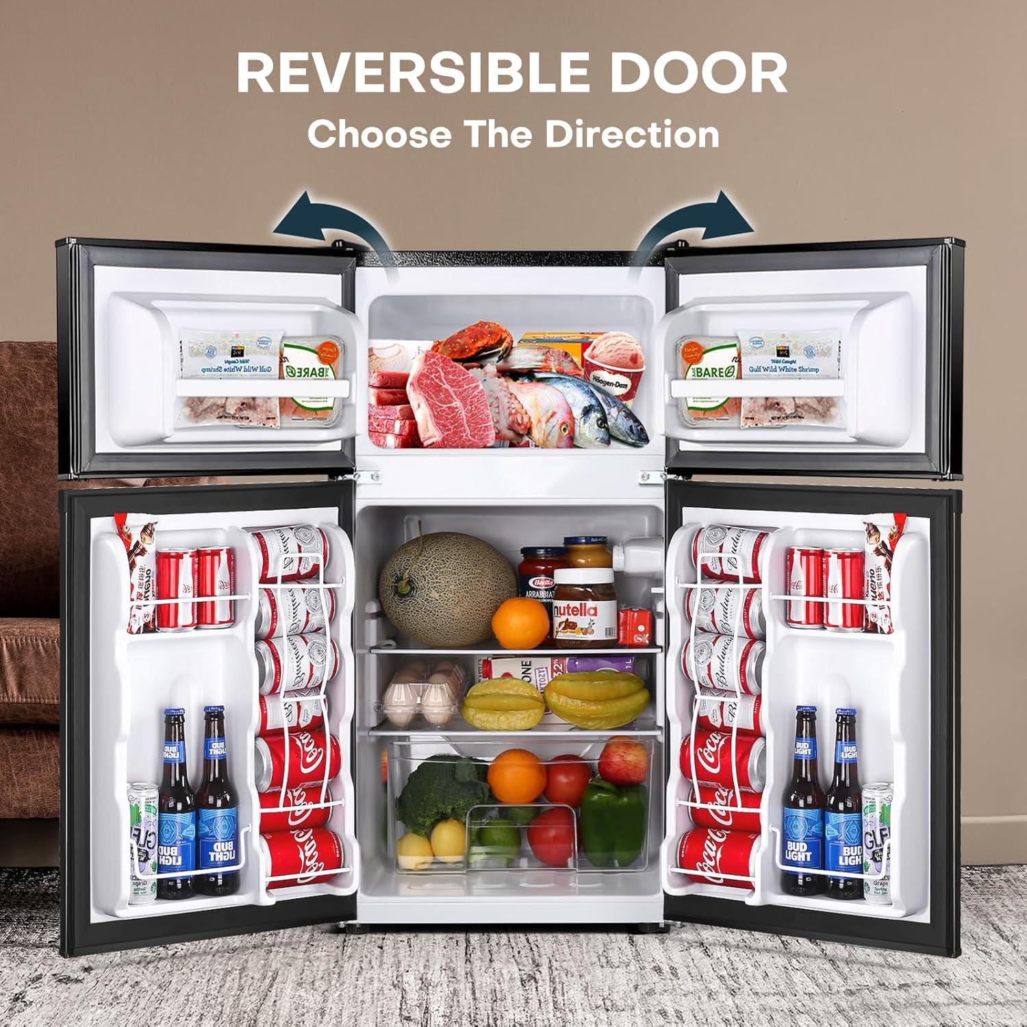 imageUpstreman 32 CuFt Mini Fridge with Freezer Double Door Mini Fridge Adjustable Thermostat Mini Refrigerator for Dorm Office Bedroom StainlessSD321Black