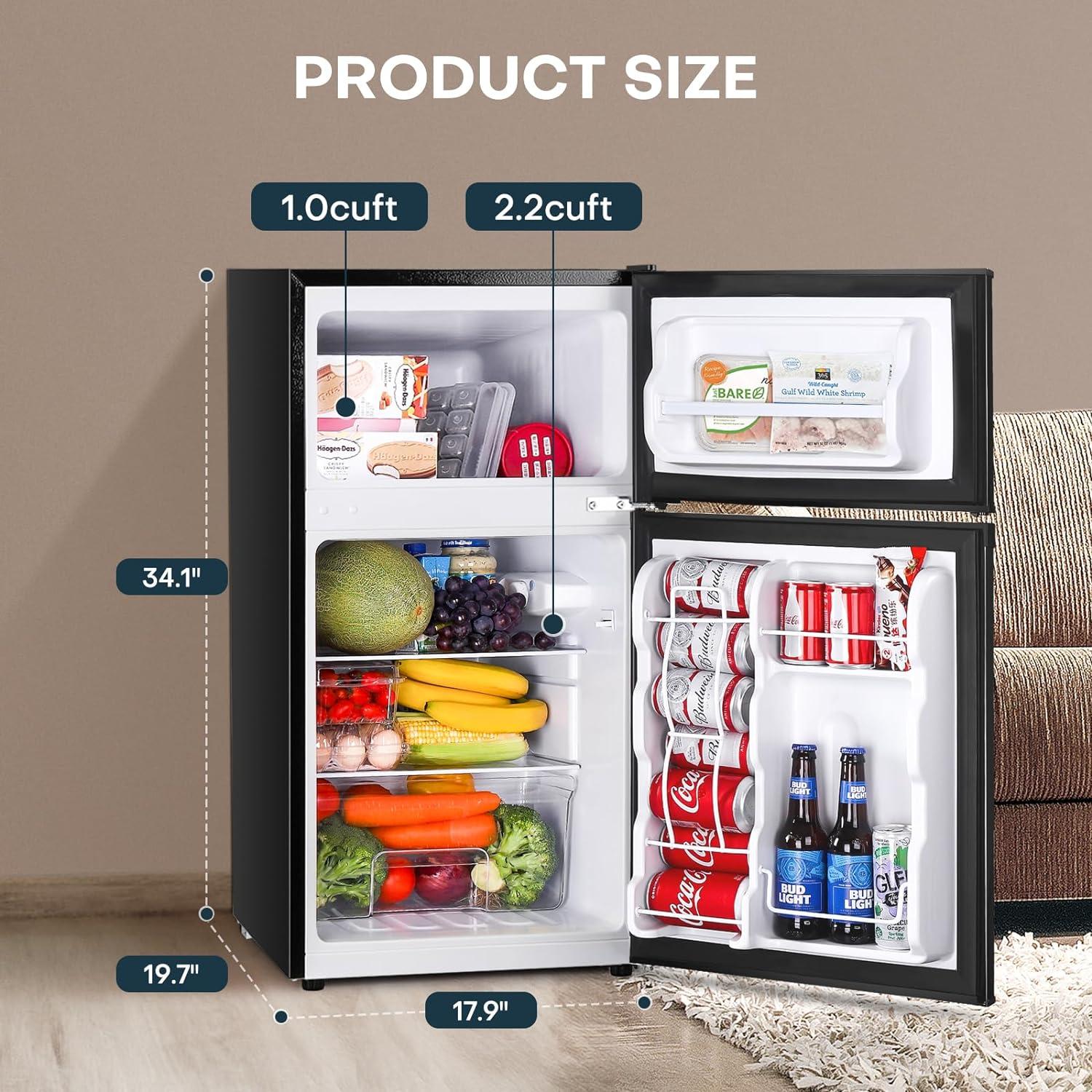 imageUpstreman 32 CuFt Mini Fridge with Freezer Double Door Mini Fridge Adjustable Thermostat Mini Refrigerator for Dorm Office Bedroom StainlessSD321Black