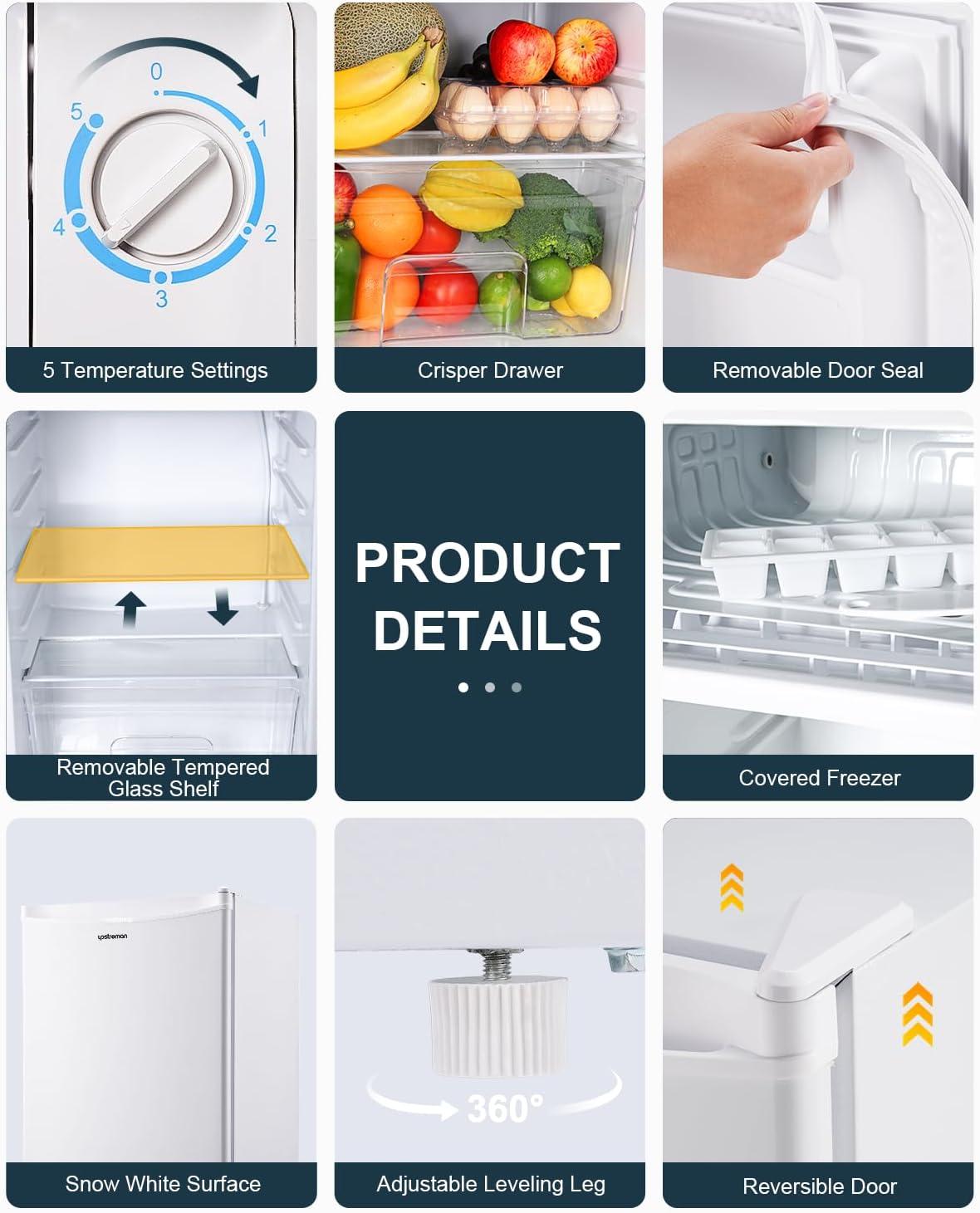 imageUpstreman 32 CuFt Mini Fridge with Freezer Single Door Mini Fridge Dorm Fridge Adjustable Thermostat Mini Refrigerator for Bedroom Office Dorm BlackBR321Snow White