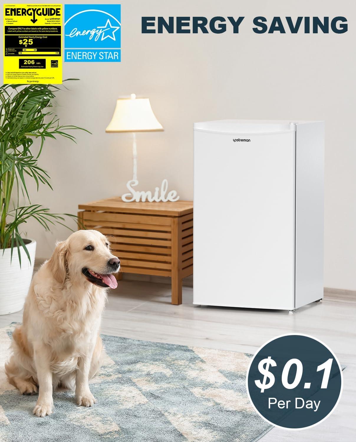 imageUpstreman 32 CuFt Mini Fridge with Freezer Single Door Mini Fridge Dorm Fridge Adjustable Thermostat Mini Refrigerator for Bedroom Office Dorm BlackBR321Snow White