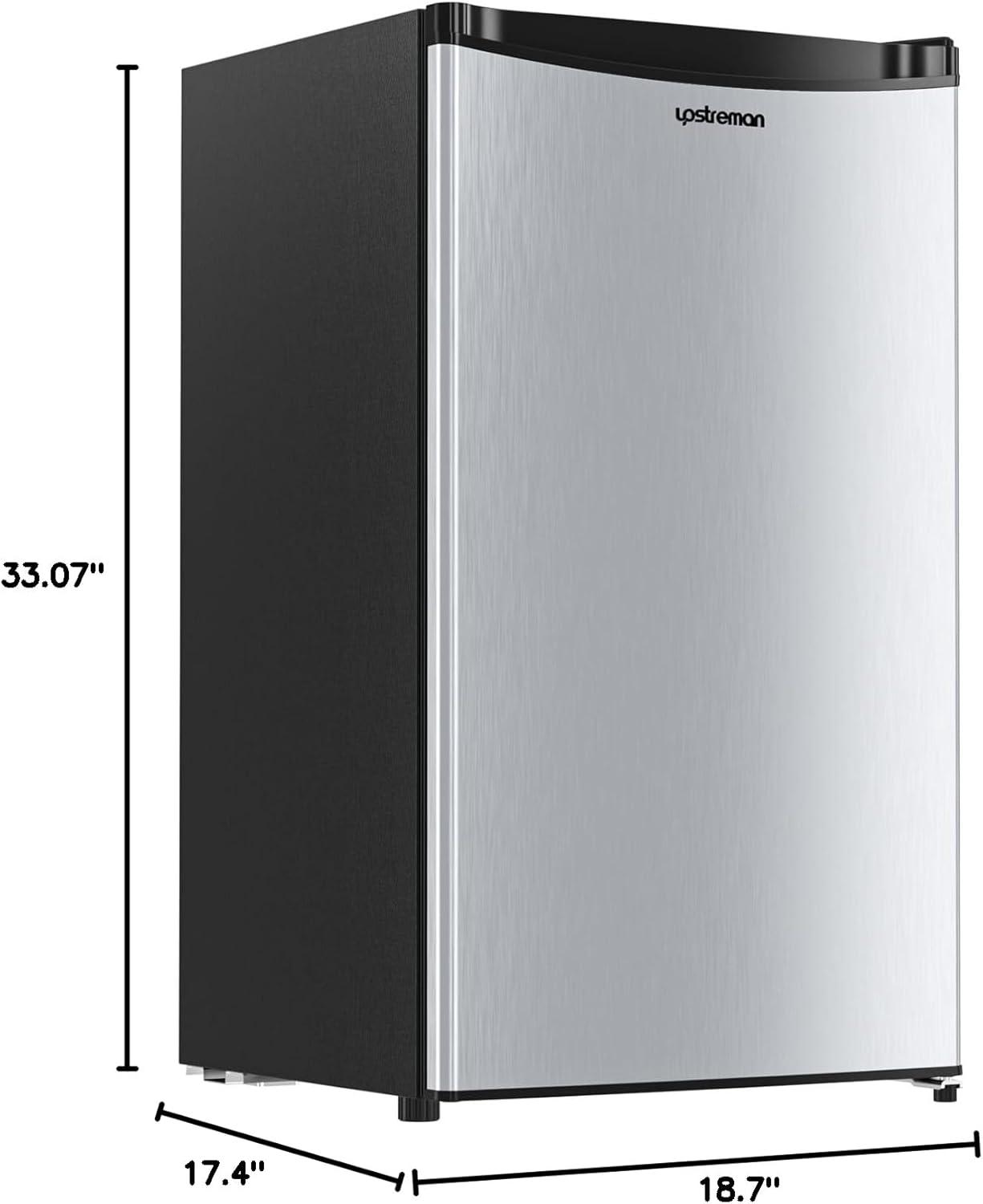 imageUpstreman 32 CuFt Mini Fridge with Freezer Single Door Mini Fridge Dorm Fridge Adjustable Thermostat Mini Refrigerator for Bedroom Office Dorm BlackBR321Stainless Steel