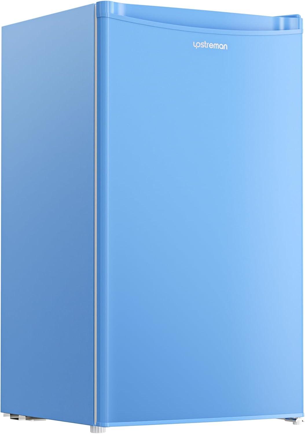 imageUpstreman 32 CuFt Mini Fridge with Freezer Single Door Mini Fridge Dorm Fridge Adjustable Thermostat Mini Refrigerator for Bedroom Office Dorm BlackBR321Baby Blue