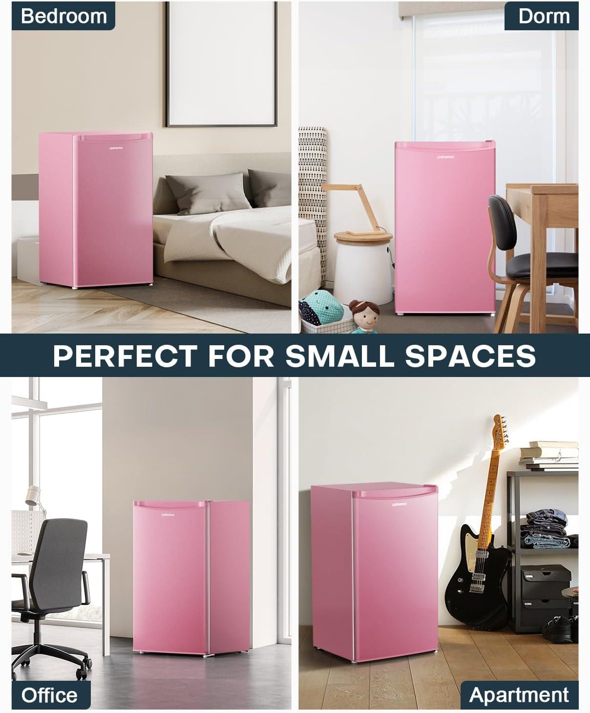 imageUpstreman 32 CuFt Mini Fridge with Freezer Single Door Mini Fridge Dorm Fridge Adjustable Thermostat Mini Refrigerator for Bedroom Office Dorm BlackBR321Cameo Pink