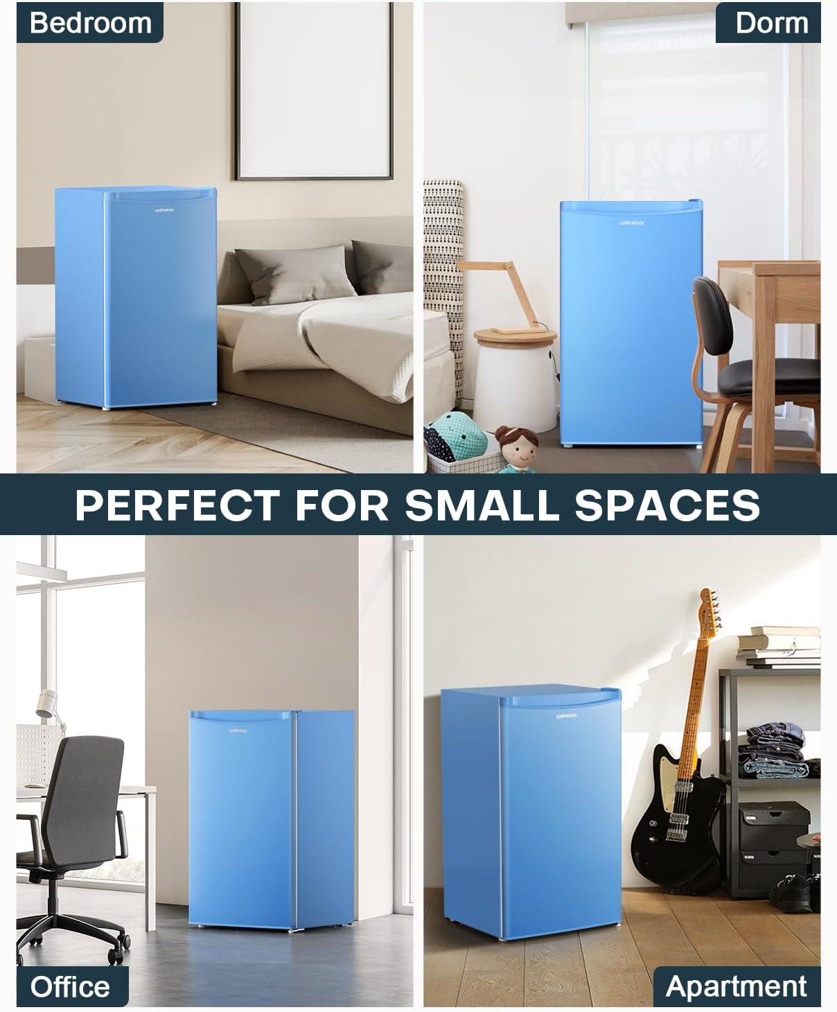 imageUpstreman 32 CuFt Mini Fridge with Freezer Single Door Mini Fridge Dorm Fridge Adjustable Thermostat Mini Refrigerator for Bedroom Office Dorm BlackBR321Baby Blue