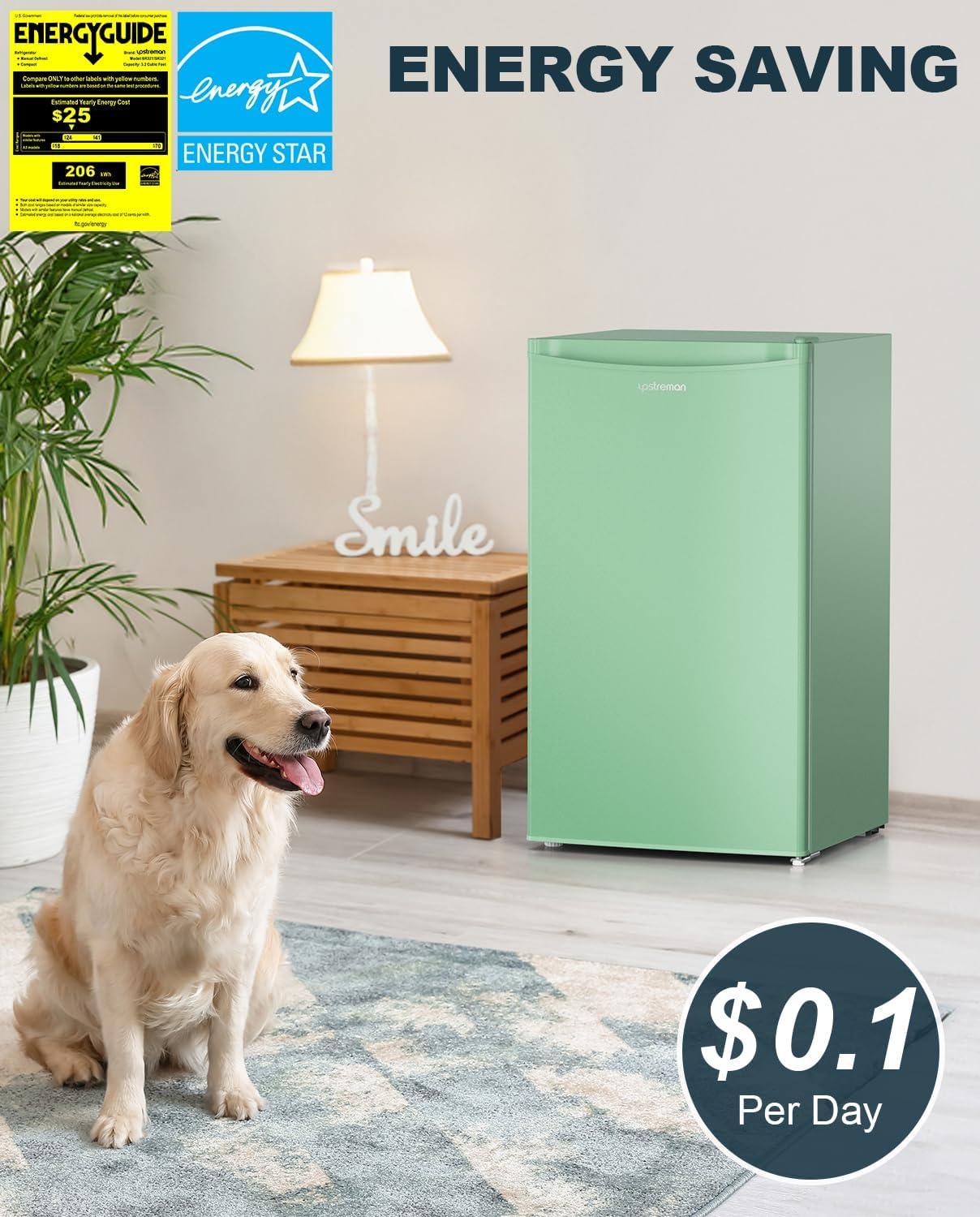 imageUpstreman 32 CuFt Mini Fridge with Freezer Single Door Mini Fridge Dorm Fridge Adjustable Thermostat Mini Refrigerator for Bedroom Office Dorm BlackBR321Mint Green