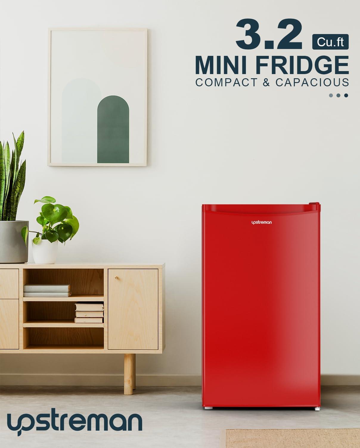 imageUpstreman 32 CuFt Mini Fridge with Freezer Single Door Mini Fridge Dorm Fridge Adjustable Thermostat Mini Refrigerator for Bedroom Office Dorm BlackBR321Passion Red