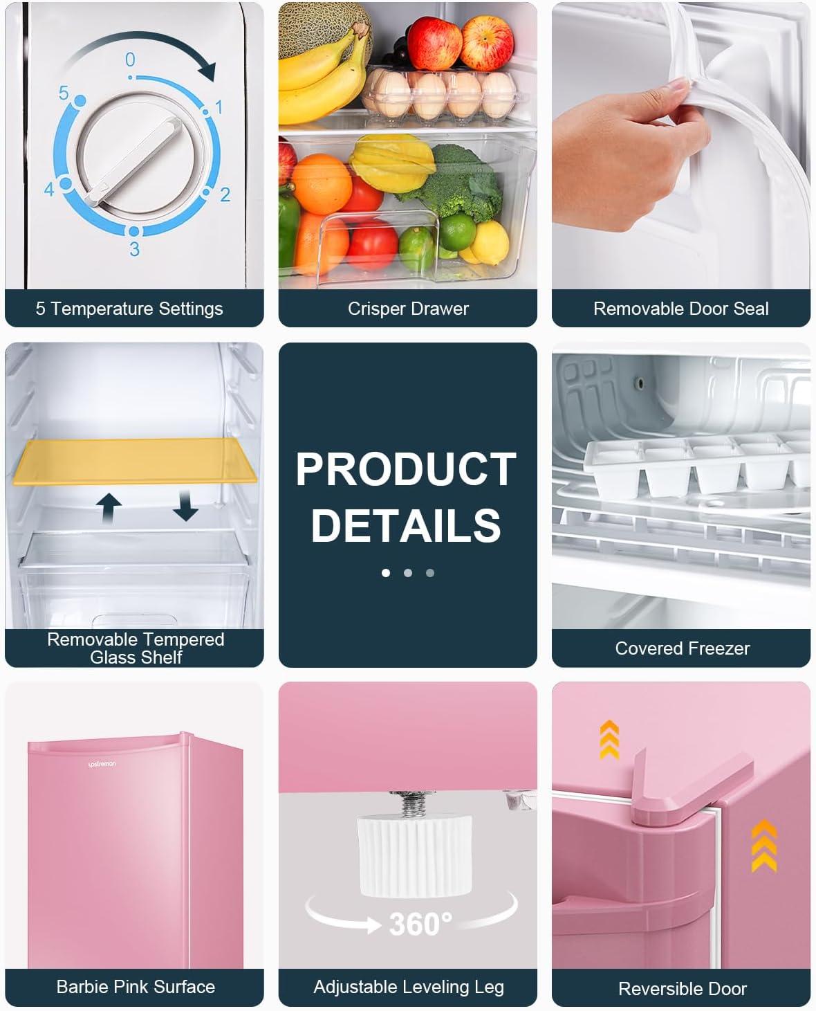 imageUpstreman 32 CuFt Mini Fridge with Freezer Single Door Mini Fridge Dorm Fridge Adjustable Thermostat Mini Refrigerator for Bedroom Office Dorm BlackBR321Cameo Pink