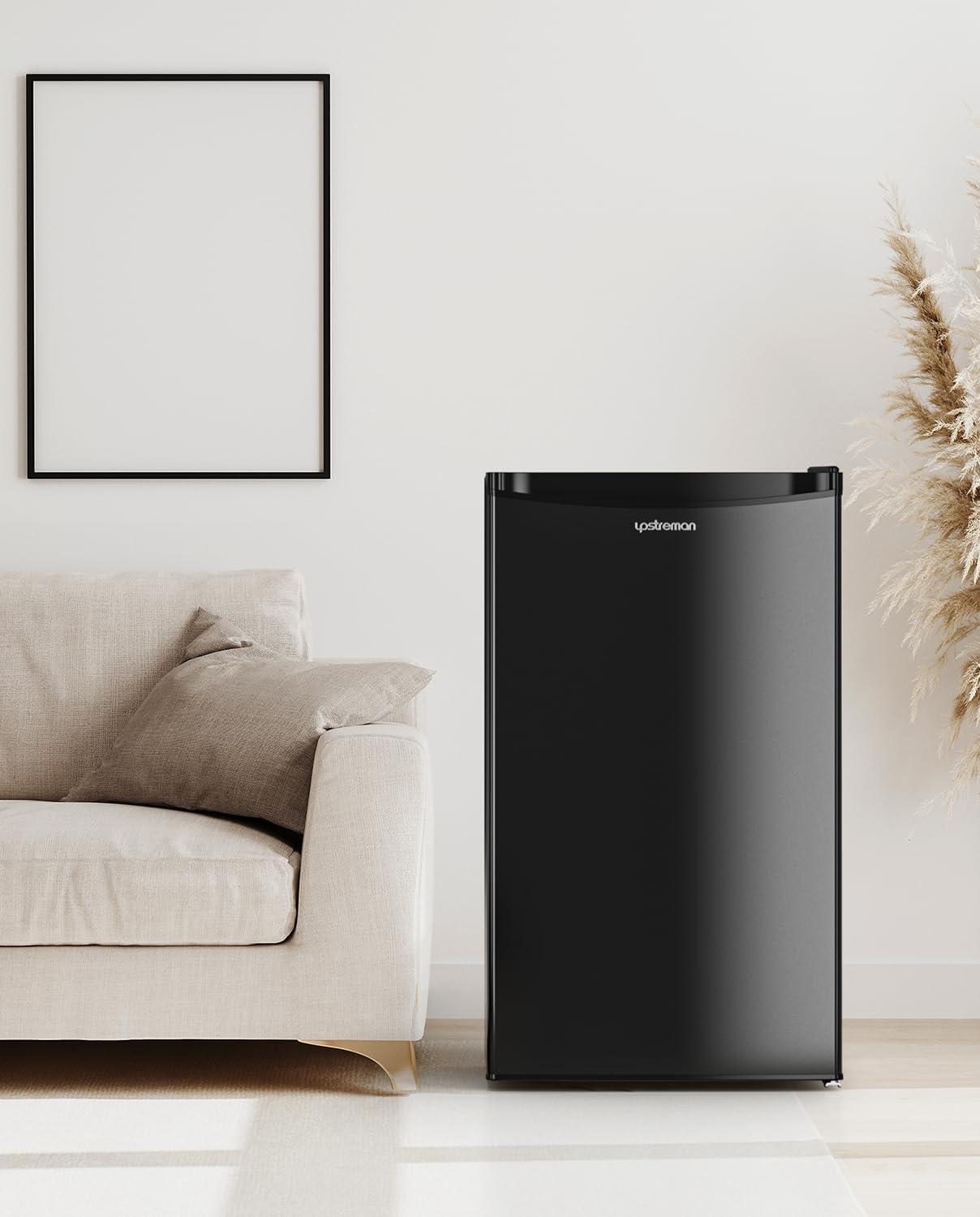 imageUpstreman 32 CuFt Mini Fridge with Freezer Single Door Mini Fridge Dorm Fridge Adjustable Thermostat Mini Refrigerator for Bedroom Office Dorm BlackBR321Glossy Black