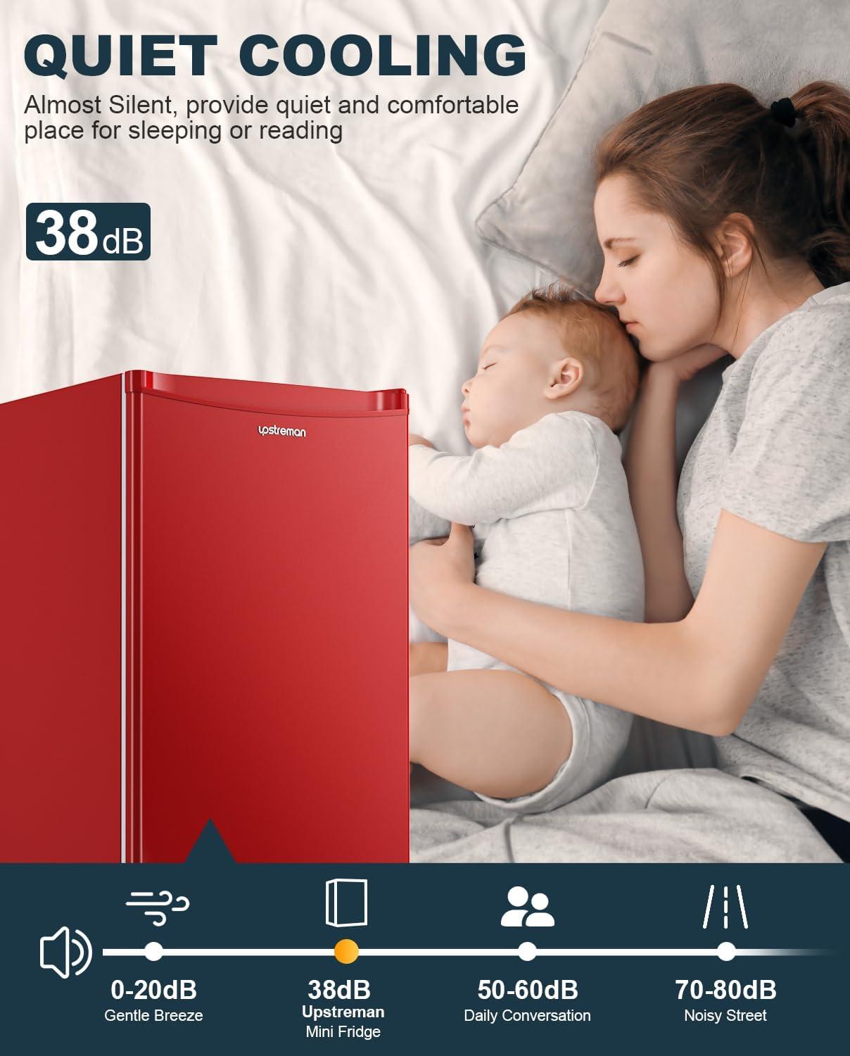 imageUpstreman 32 CuFt Mini Fridge with Freezer Single Door Mini Fridge Dorm Fridge Adjustable Thermostat Mini Refrigerator for Bedroom Office Dorm BlackBR321Passion Red
