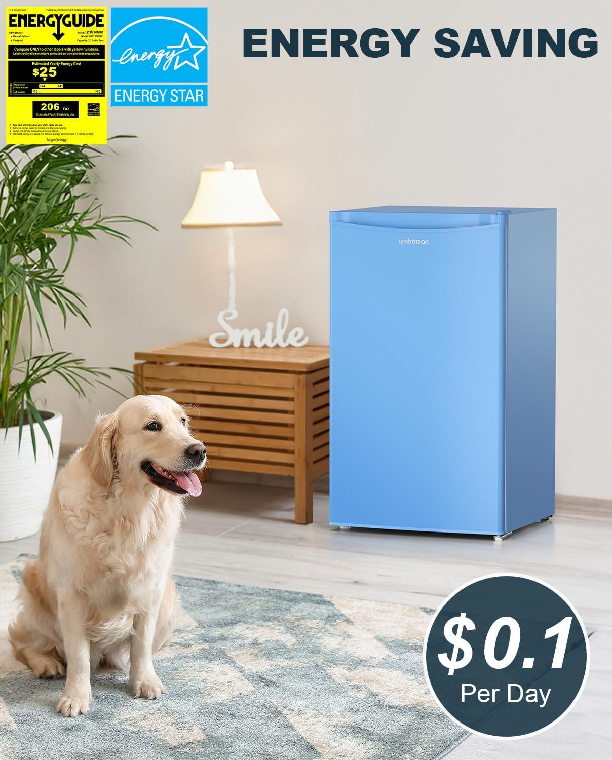 imageUpstreman 32 CuFt Mini Fridge with Freezer Single Door Mini Fridge Dorm Fridge Adjustable Thermostat Mini Refrigerator for Bedroom Office Dorm BlackBR321Baby Blue