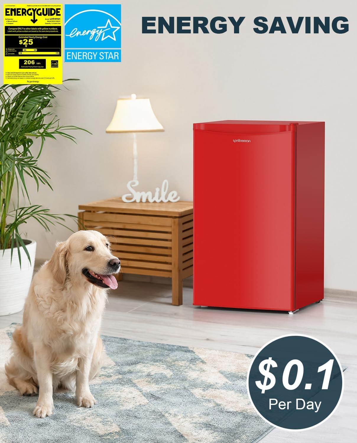 imageUpstreman 32 CuFt Mini Fridge with Freezer Single Door Mini Fridge Dorm Fridge Adjustable Thermostat Mini Refrigerator for Bedroom Office Dorm BlackBR321Passion Red