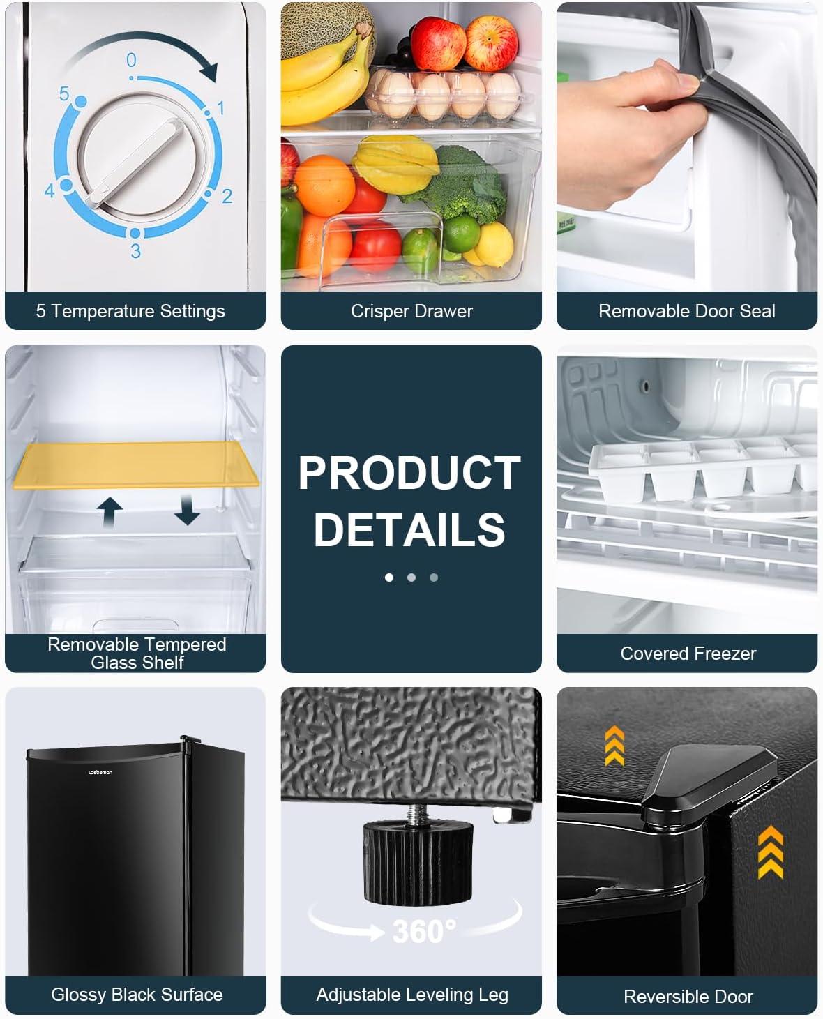 imageUpstreman 32 CuFt Mini Fridge with Freezer Single Door Mini Fridge Dorm Fridge Adjustable Thermostat Mini Refrigerator for Bedroom Office Dorm BlackBR321Glossy Black