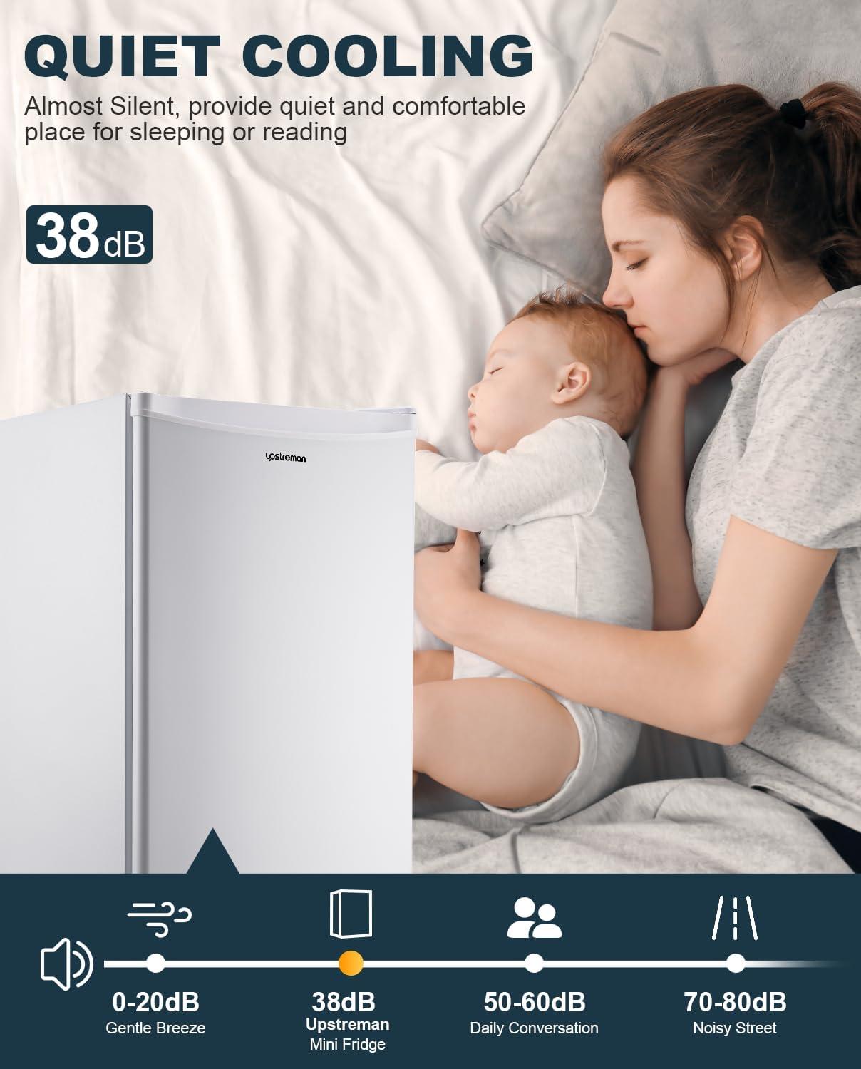 imageUpstreman 32 CuFt Mini Fridge with Freezer Single Door Mini Fridge Dorm Fridge Adjustable Thermostat Mini Refrigerator for Bedroom Office Dorm BlackBR321Snow White