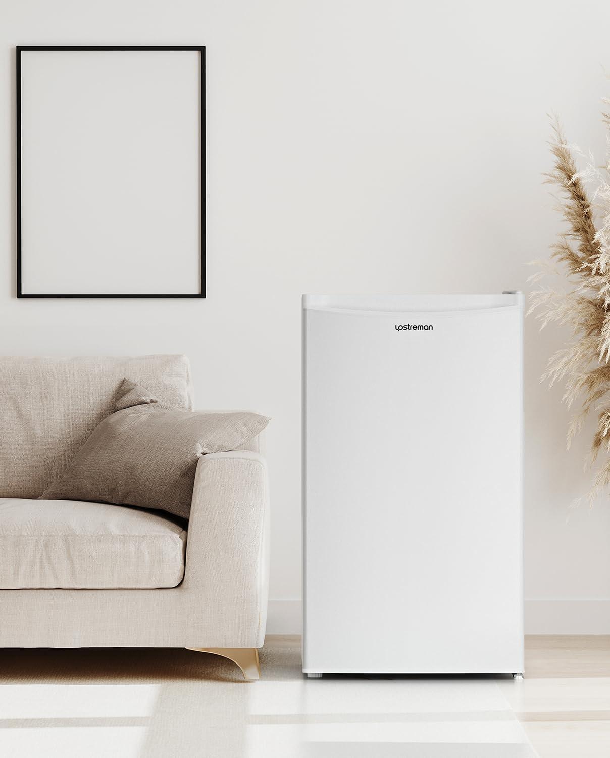 imageUpstreman 32 CuFt Mini Fridge with Freezer Single Door Mini Fridge Dorm Fridge Adjustable Thermostat Mini Refrigerator for Bedroom Office Dorm BlackBR321Snow White