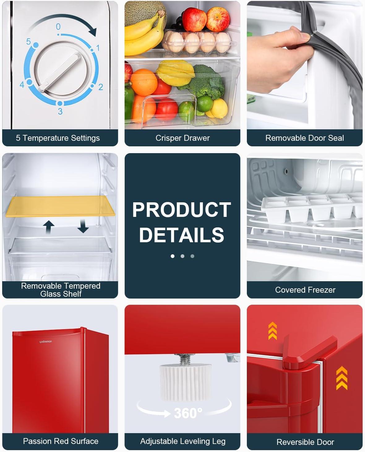 imageUpstreman 32 CuFt Mini Fridge with Freezer Single Door Mini Fridge Dorm Fridge Adjustable Thermostat Mini Refrigerator for Bedroom Office Dorm BlackBR321Passion Red