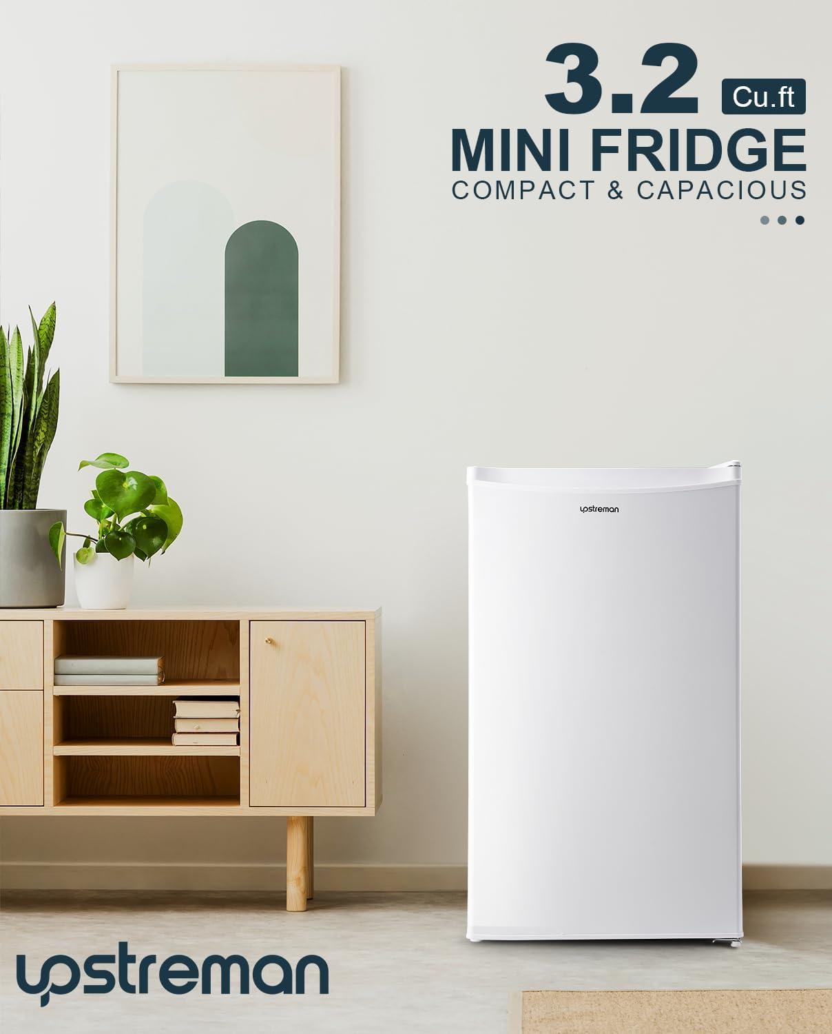 imageUpstreman 32 CuFt Mini Fridge with Freezer Single Door Mini Fridge Dorm Fridge Adjustable Thermostat Mini Refrigerator for Bedroom Office Dorm BlackBR321Snow White