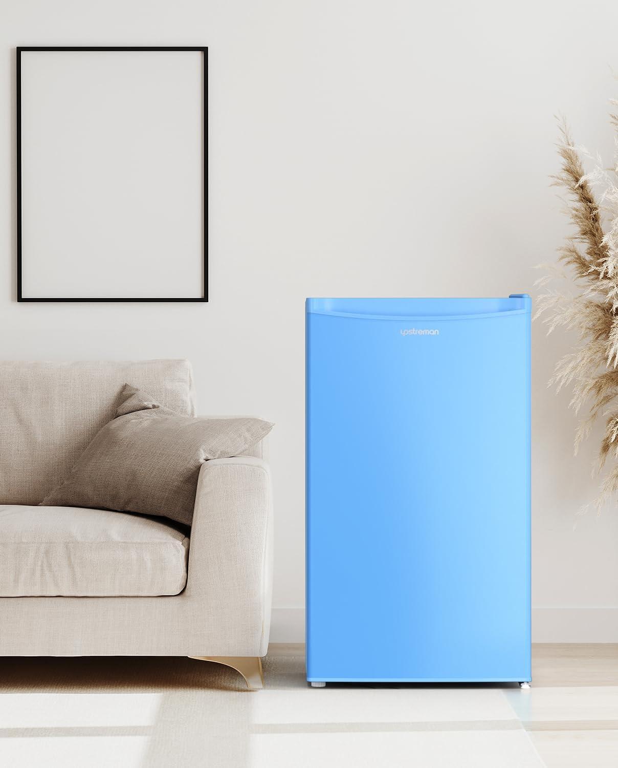 imageUpstreman 32 CuFt Mini Fridge with Freezer Single Door Mini Fridge Dorm Fridge Adjustable Thermostat Mini Refrigerator for Bedroom Office Dorm BlackBR321Baby Blue