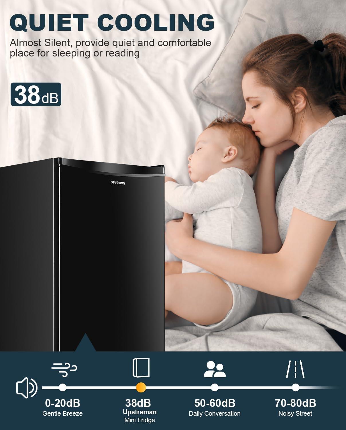 imageUpstreman 32 CuFt Mini Fridge with Freezer Single Door Mini Fridge Dorm Fridge Adjustable Thermostat Mini Refrigerator for Bedroom Office Dorm BlackBR321Glossy Black