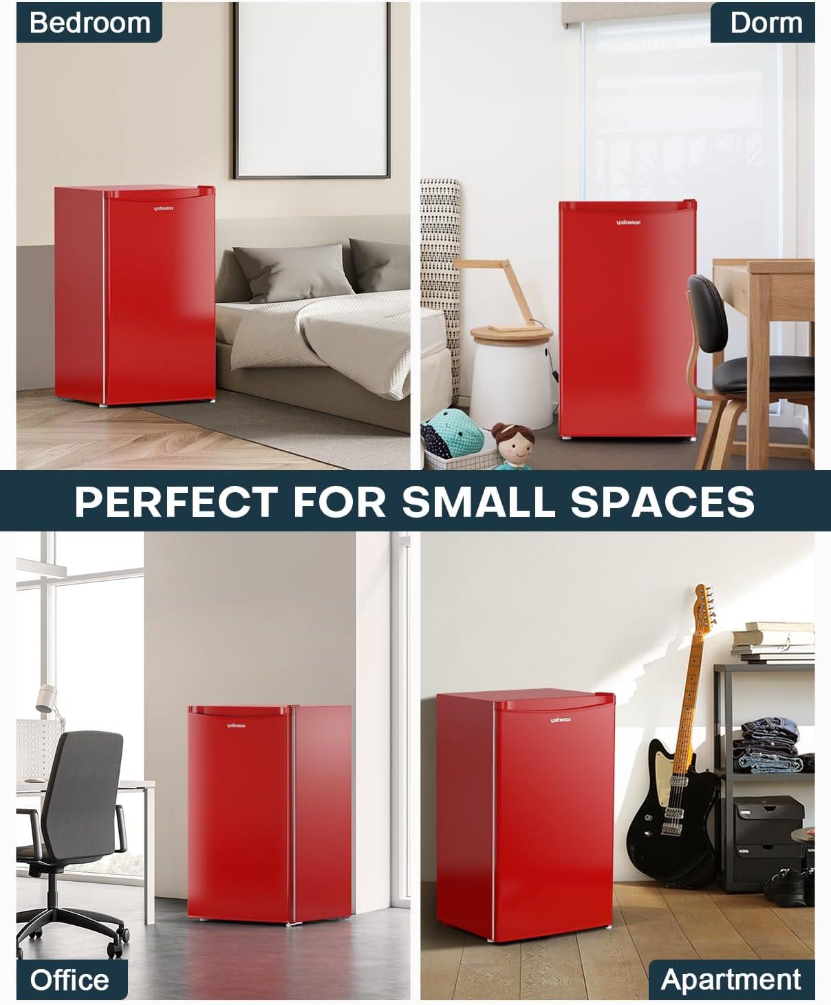 imageUpstreman 32 CuFt Mini Fridge with Freezer Single Door Mini Fridge Dorm Fridge Adjustable Thermostat Mini Refrigerator for Bedroom Office Dorm BlackBR321Passion Red