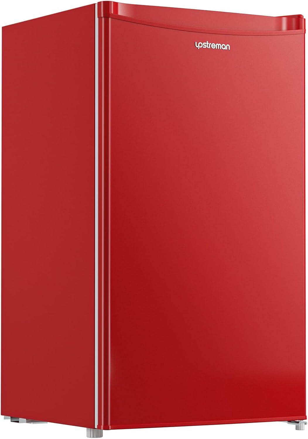 imageUpstreman 32 CuFt Mini Fridge with Freezer Single Door Mini Fridge Dorm Fridge Adjustable Thermostat Mini Refrigerator for Bedroom Office Dorm BlackBR321Passion Red