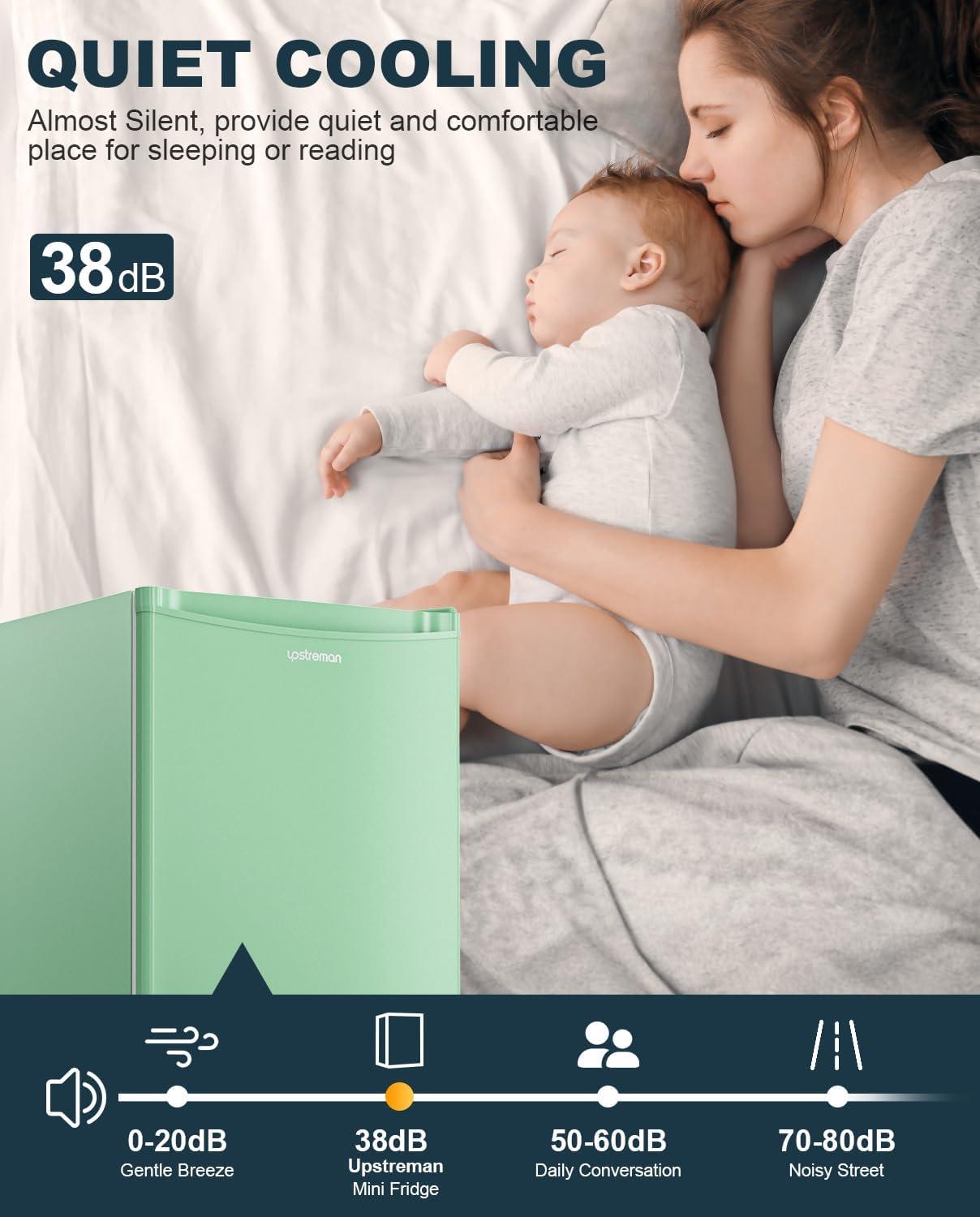 imageUpstreman 32 CuFt Mini Fridge with Freezer Single Door Mini Fridge Dorm Fridge Adjustable Thermostat Mini Refrigerator for Bedroom Office Dorm BlackBR321Mint Green