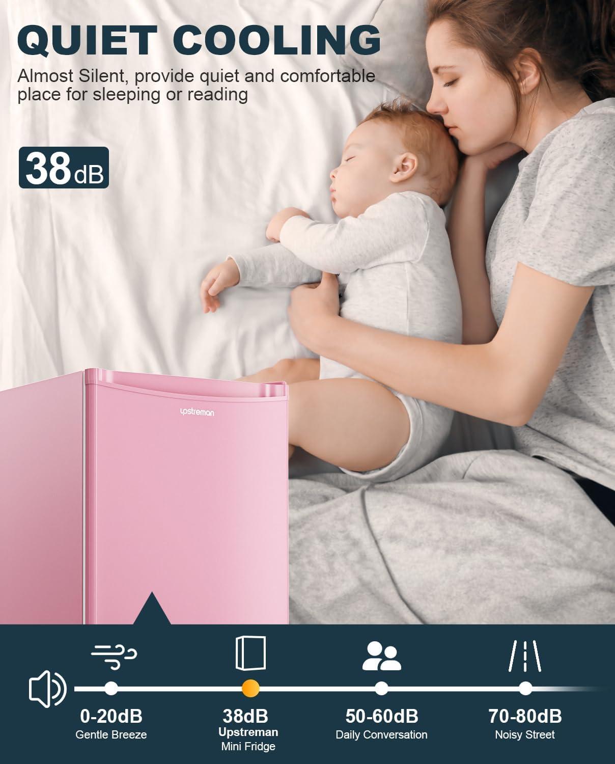 imageUpstreman 32 CuFt Mini Fridge with Freezer Single Door Mini Fridge Dorm Fridge Adjustable Thermostat Mini Refrigerator for Bedroom Office Dorm BlackBR321Cameo Pink