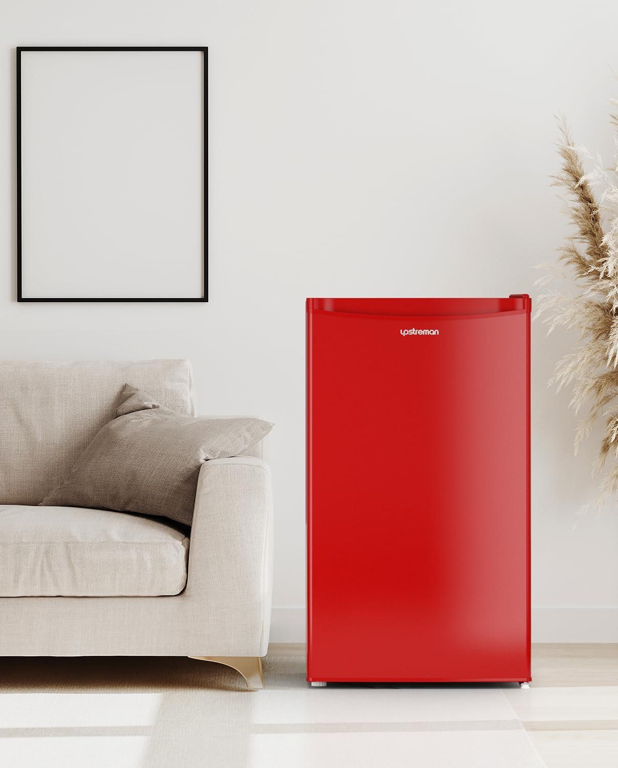 imageUpstreman 32 CuFt Mini Fridge with Freezer Single Door Mini Fridge Dorm Fridge Adjustable Thermostat Mini Refrigerator for Bedroom Office Dorm BlackBR321Passion Red