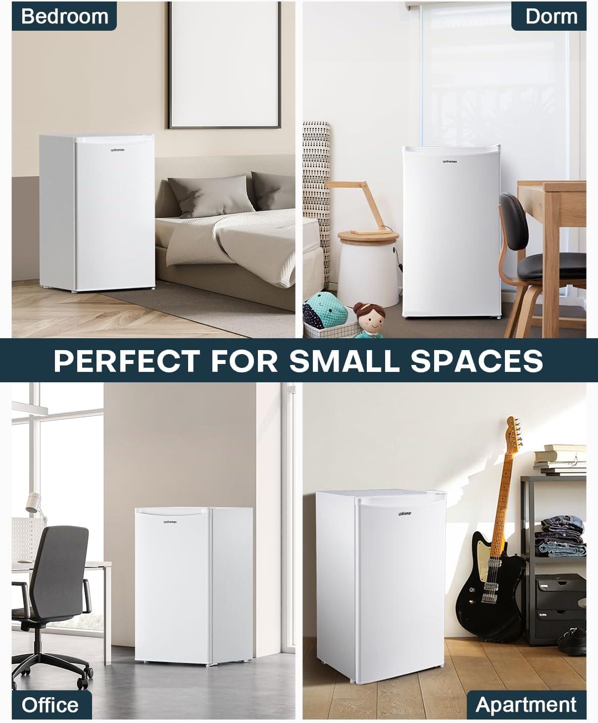 imageUpstreman 32 CuFt Mini Fridge with Freezer Single Door Mini Fridge Dorm Fridge Adjustable Thermostat Mini Refrigerator for Bedroom Office Dorm BlackBR321Snow White