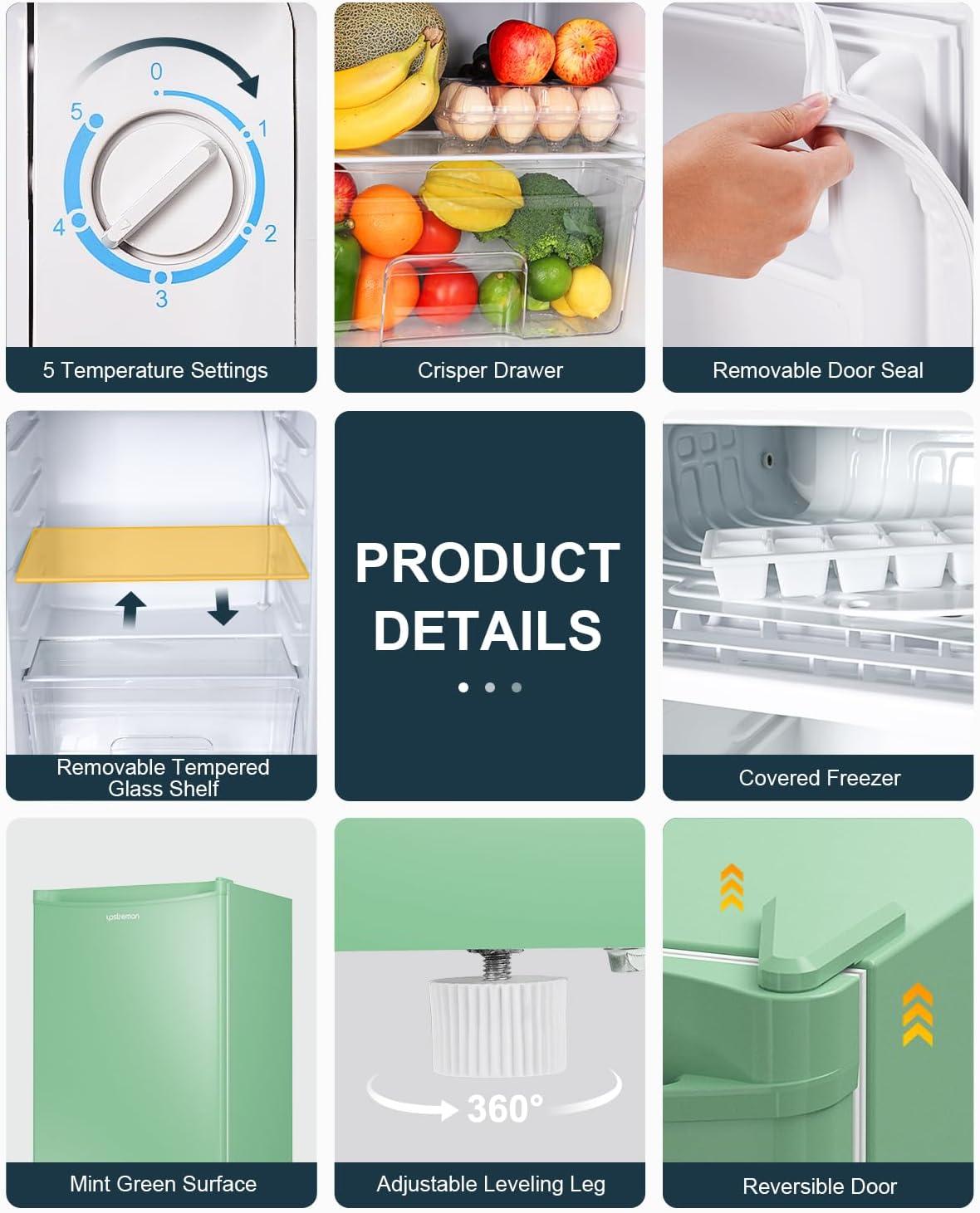 imageUpstreman 32 CuFt Mini Fridge with Freezer Single Door Mini Fridge Dorm Fridge Adjustable Thermostat Mini Refrigerator for Bedroom Office Dorm BlackBR321Mint Green