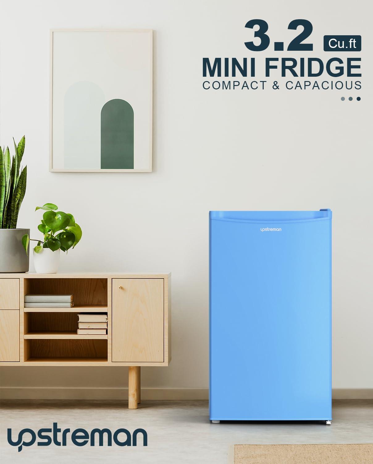imageUpstreman 32 CuFt Mini Fridge with Freezer Single Door Mini Fridge Dorm Fridge Adjustable Thermostat Mini Refrigerator for Bedroom Office Dorm BlackBR321Baby Blue