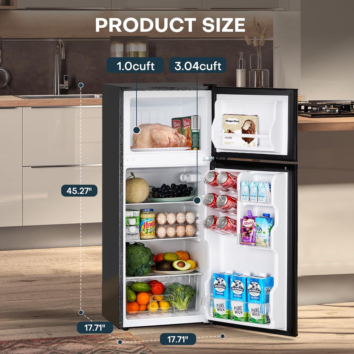 imageUpstreman 40 CuFt Mini Fridge with Freezer Dorm Essentials Double Door Small Refrigerator for Office Dorm Bedroom Adjustable Thermostat Large Capacity BlackBR401Stainless