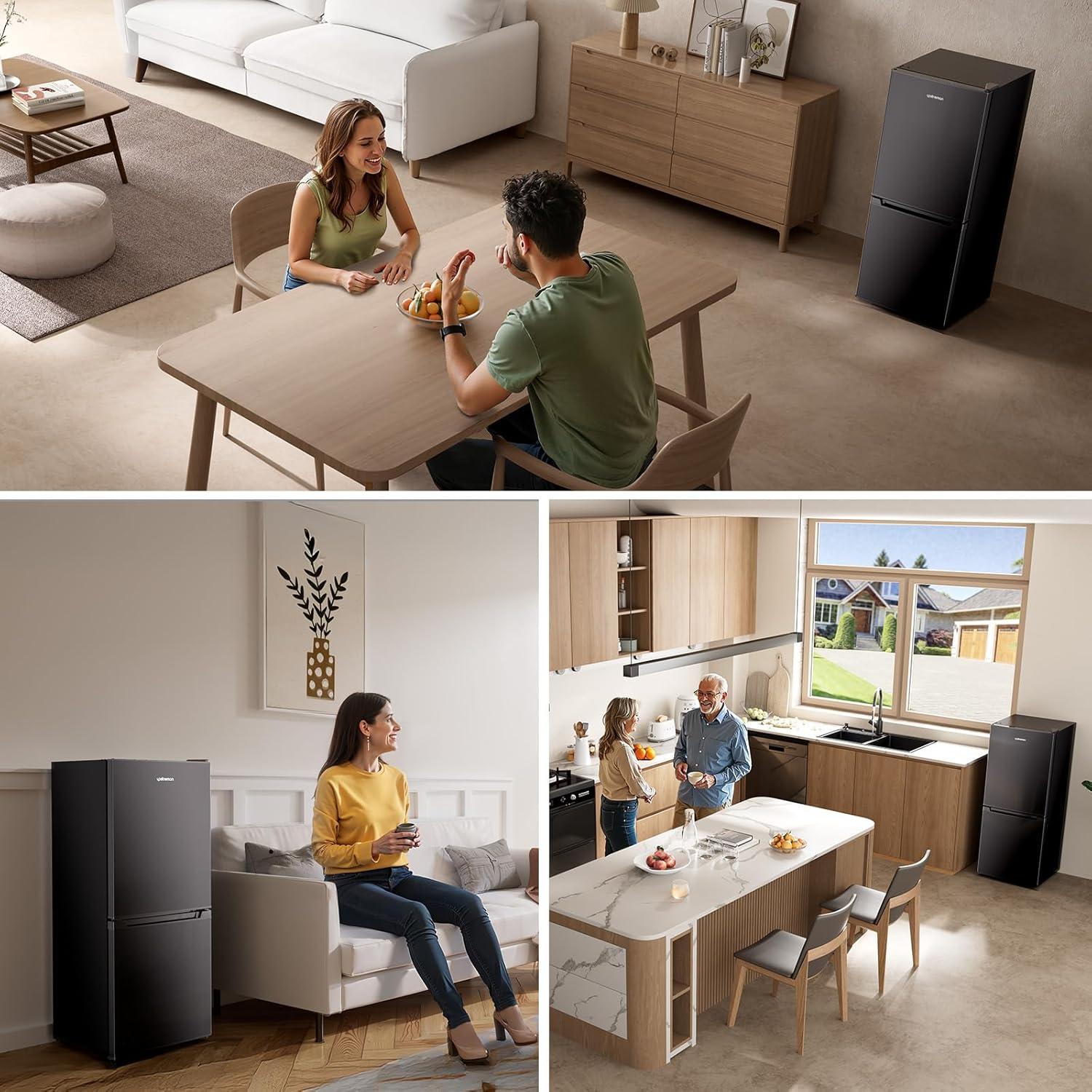 imageUpstreman 40 CuFt Small Refrigerator with Bottom Freezer Double Door Mini Fridge with Freezer Mini Refrigerator for Apartment Dorm Office BM40 BlackBlack