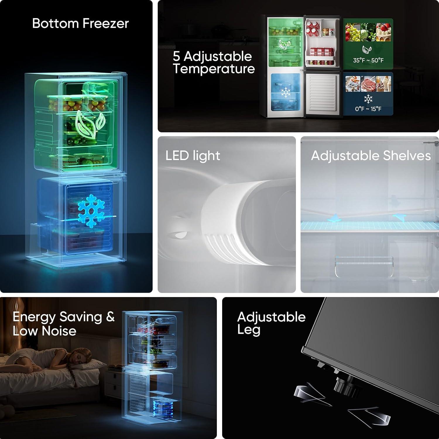 imageUpstreman 40 CuFt Small Refrigerator with Bottom Freezer Double Door Mini Fridge with Freezer Mini Refrigerator for Apartment Dorm Office BM40 BlackBlack